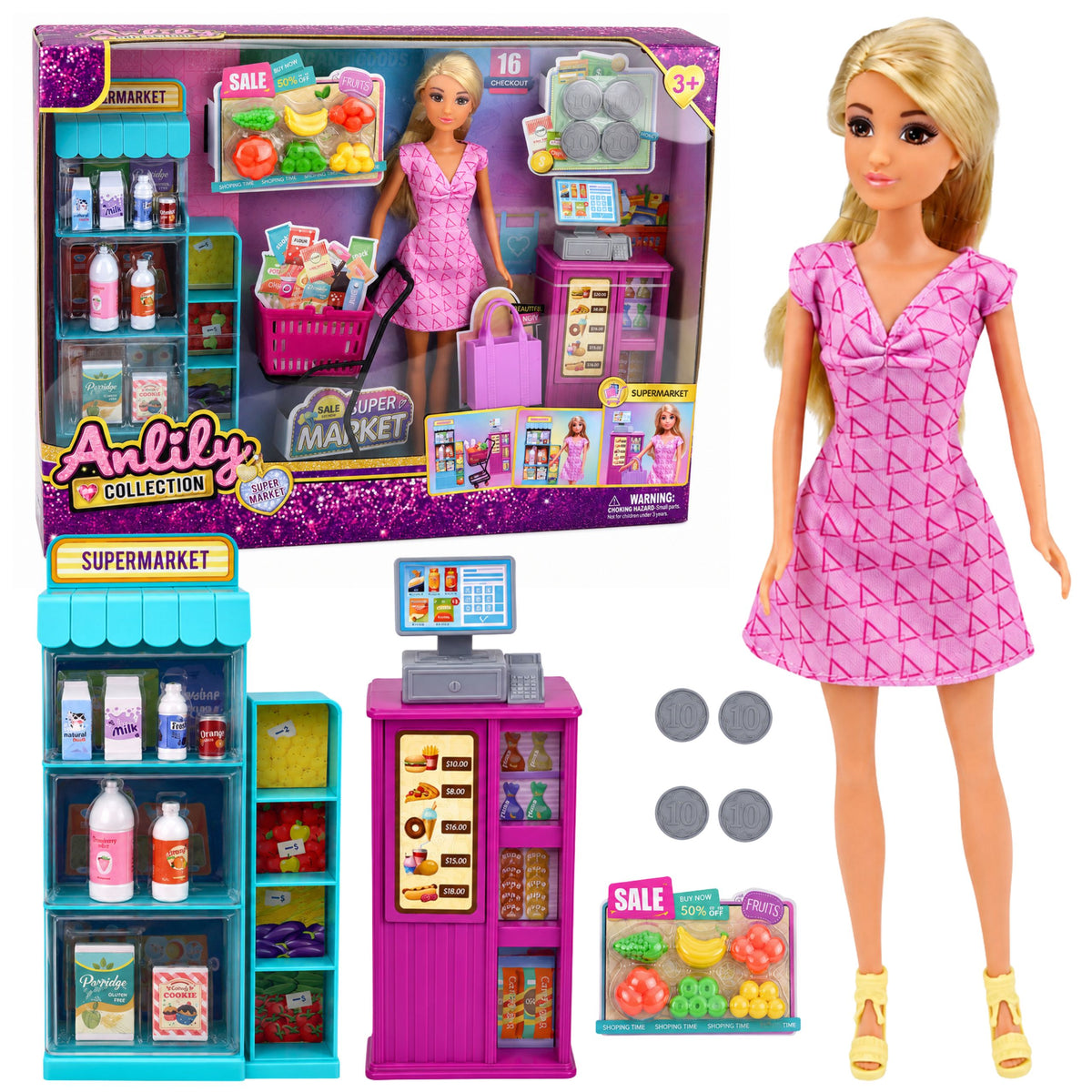 Anlily Doll In Supermarket Store Cash Register Accessories Stroller Set