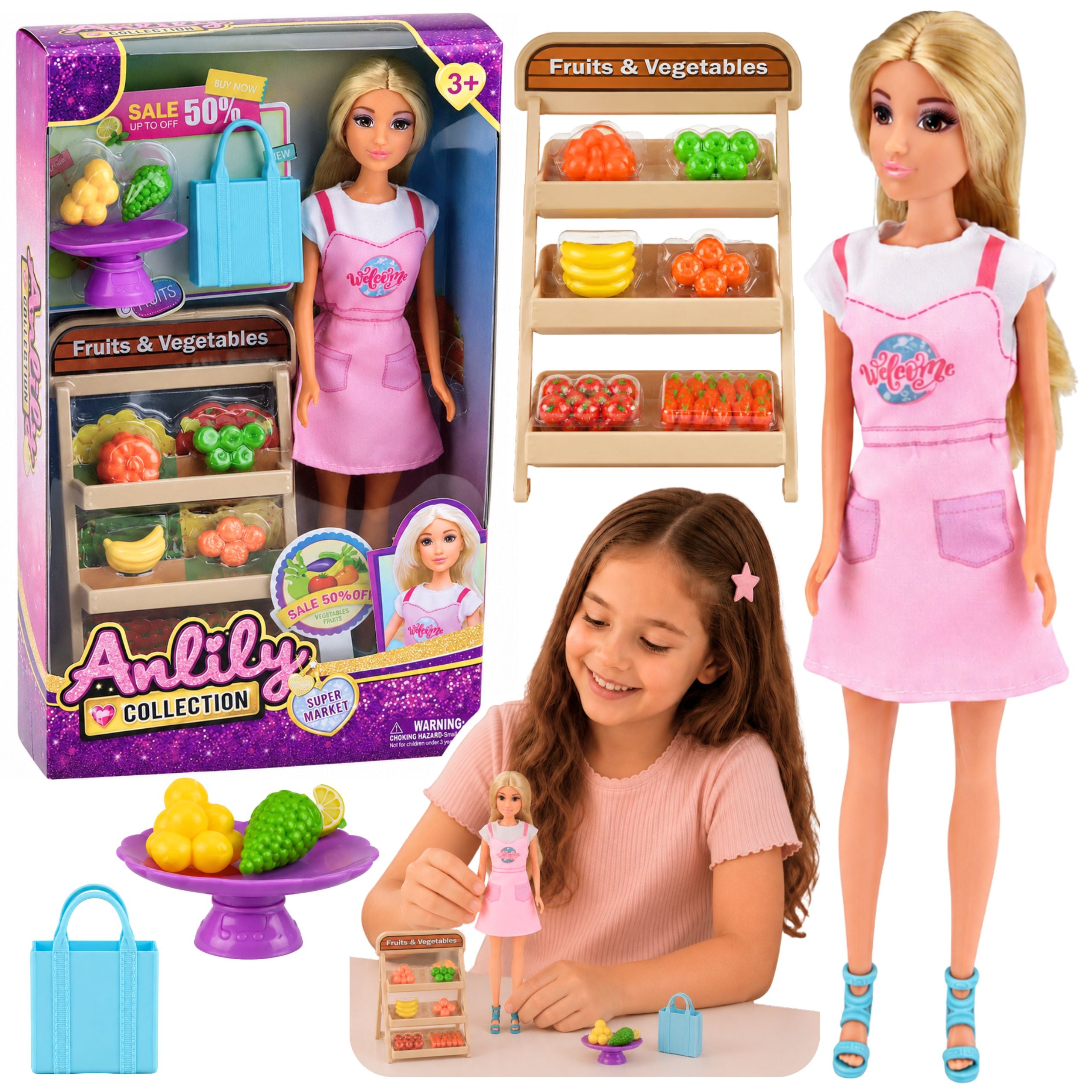 Anlily Doll Vegetable And Fruit Seller Shop Accessories Set