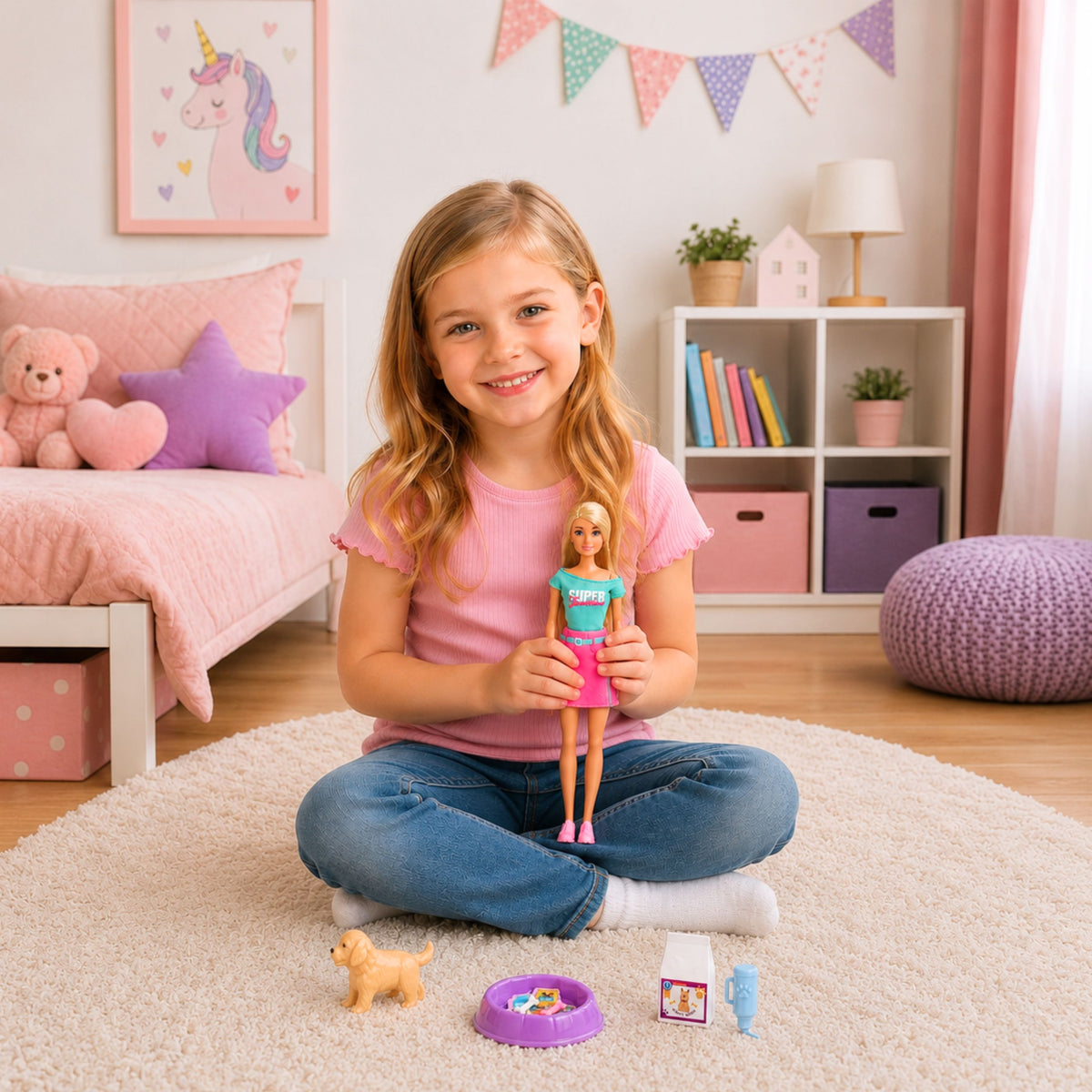 Anlily Doll With Pet Dog Puppy Accessories Bed Set