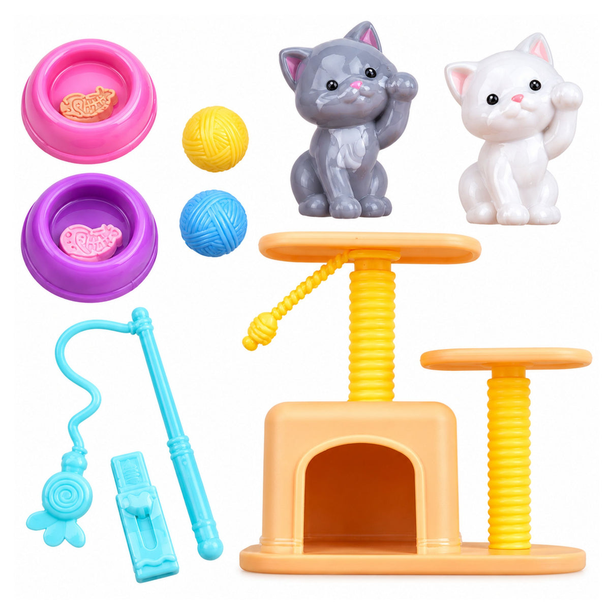 Anlily Doll With Kittens Scratching Post Cat Accessories Bowls Toys Set