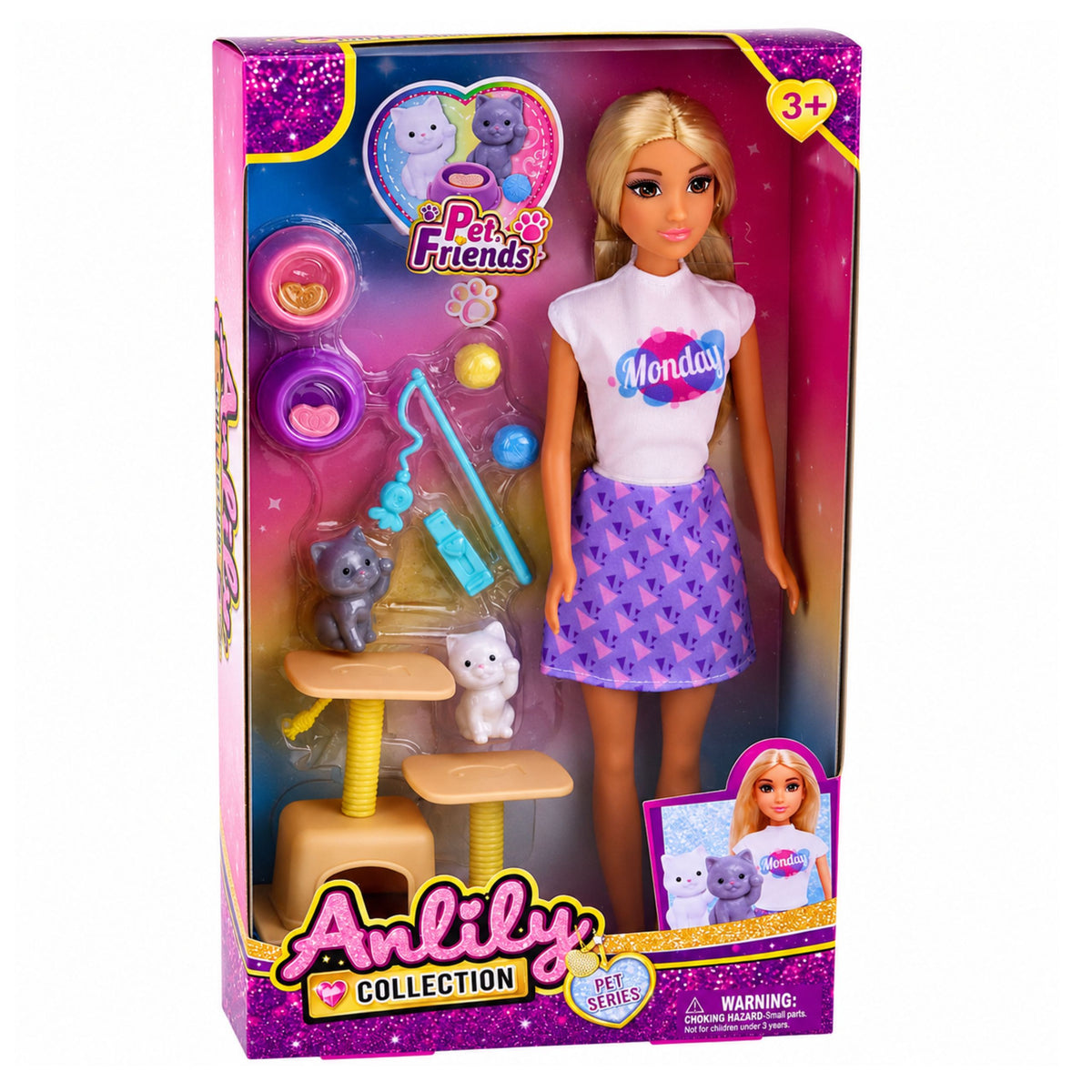 Anlily Doll With Kittens Scratching Post Cat Accessories Bowls Toys Set