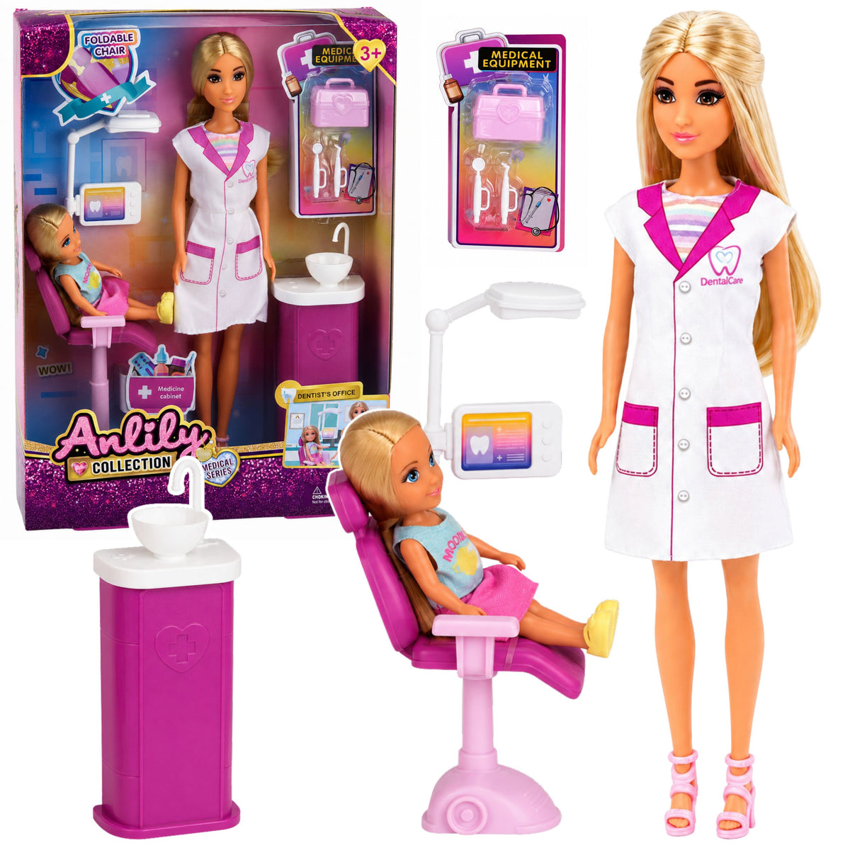 Anlily Zahnarztpuppen-Büro-Zahnstuhl-Zubehör-Set