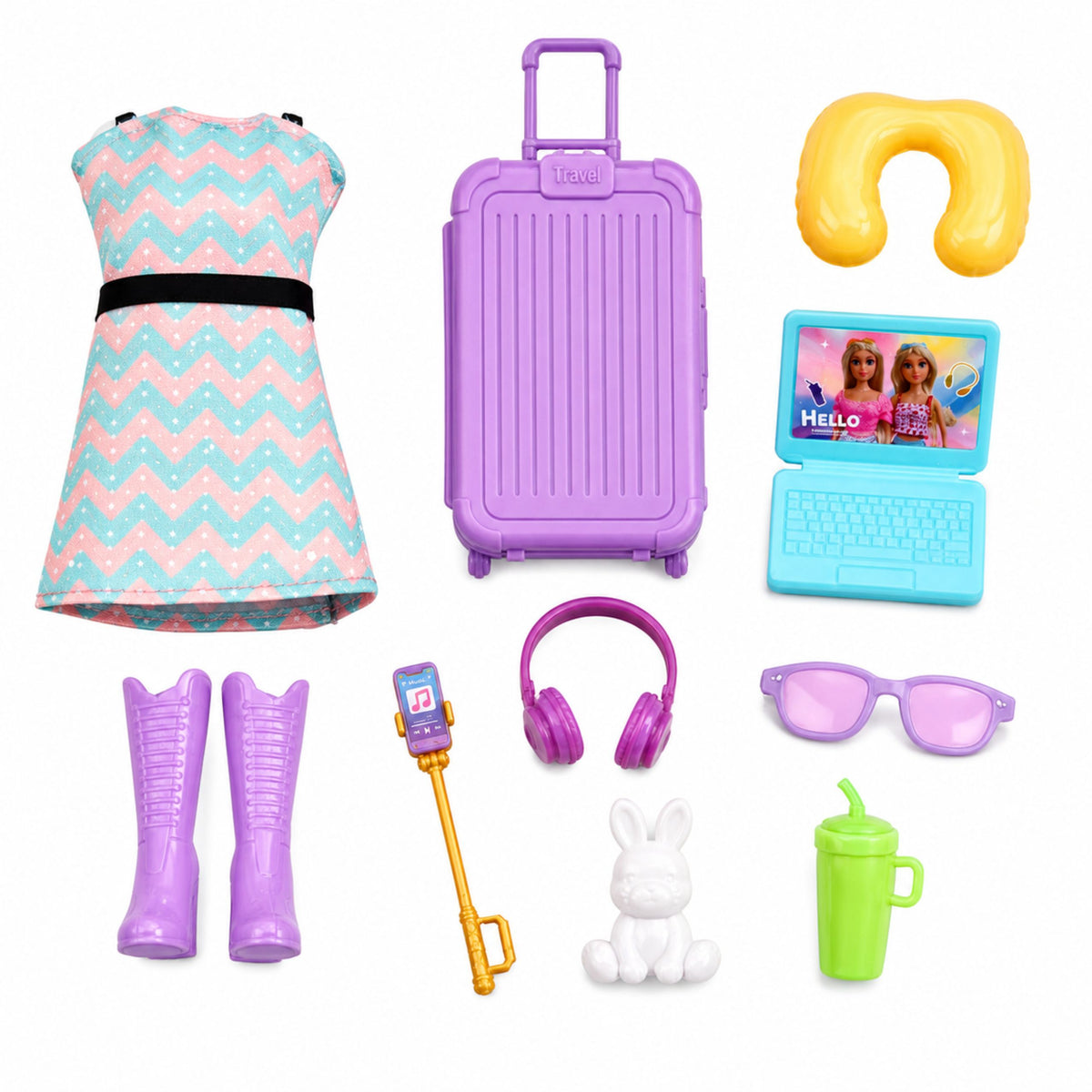 Anlily Traveler Doll With Suitcase Travel Pillow Laptop Accessories