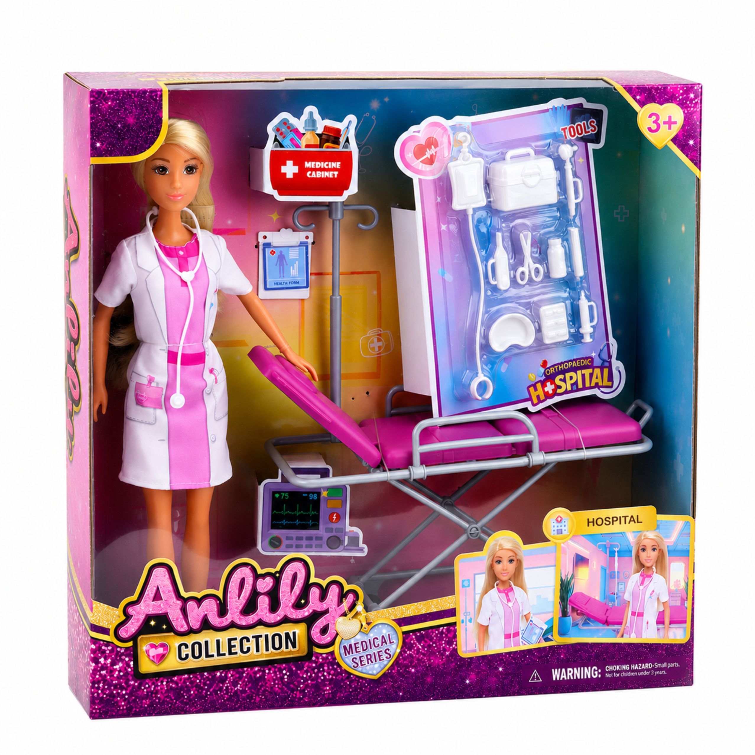 Anlily Doctor Doll Stretcher Medical Accessories Hospital Set