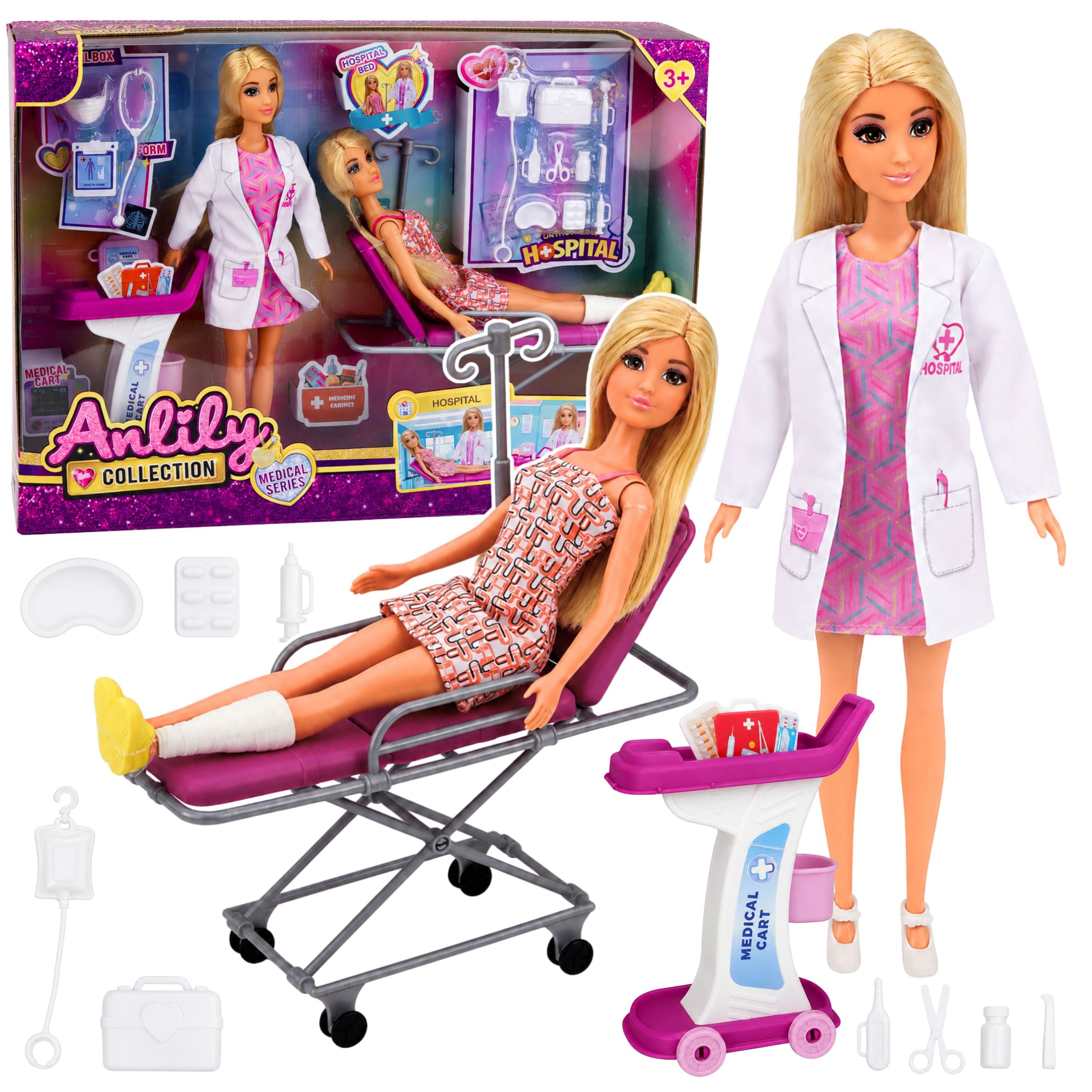 Anlily Doctor And Patient Doll Hospital Bed Medical Cart Accessories