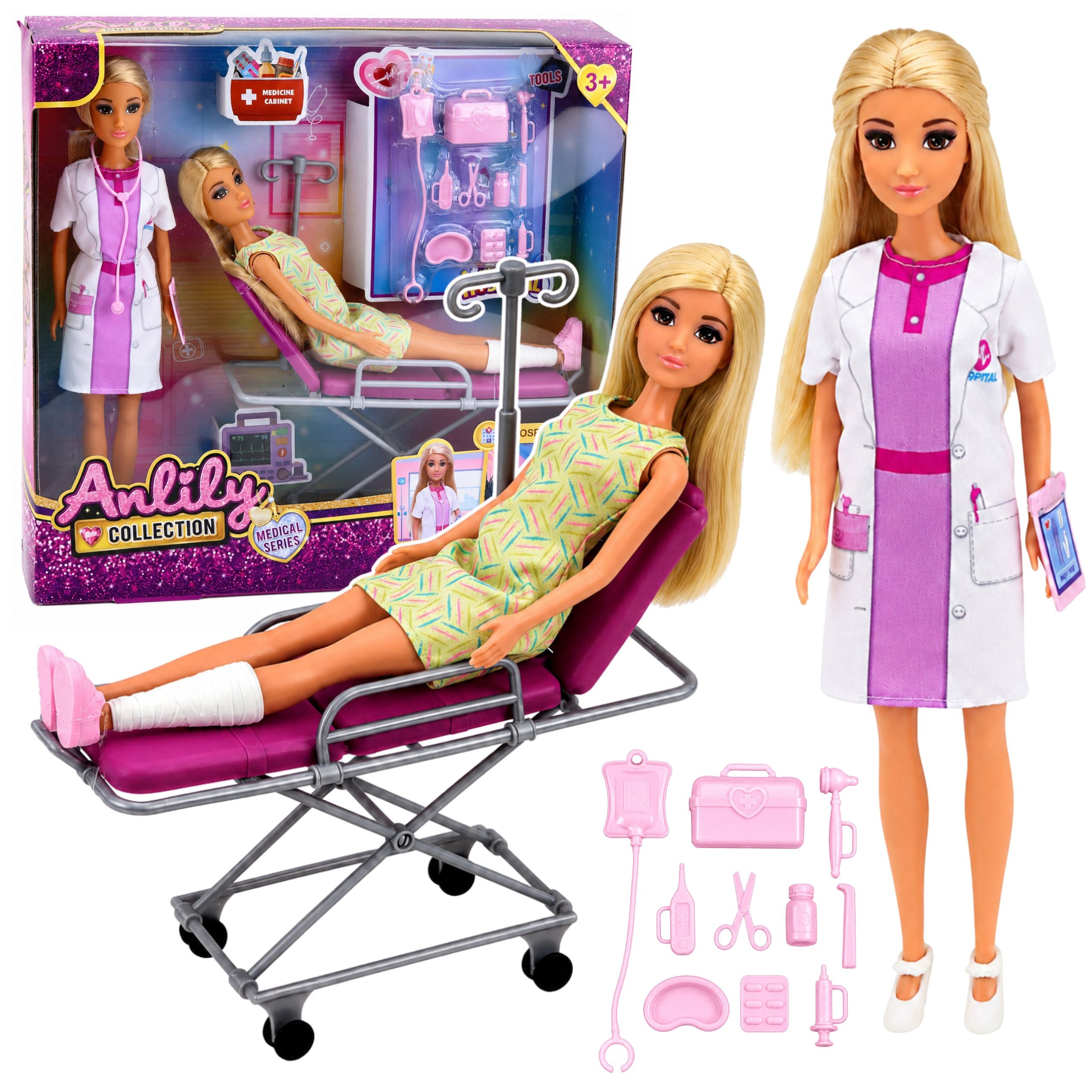 Anlily Dolls Doctor With Patient Hospital Bed Drip Accessories