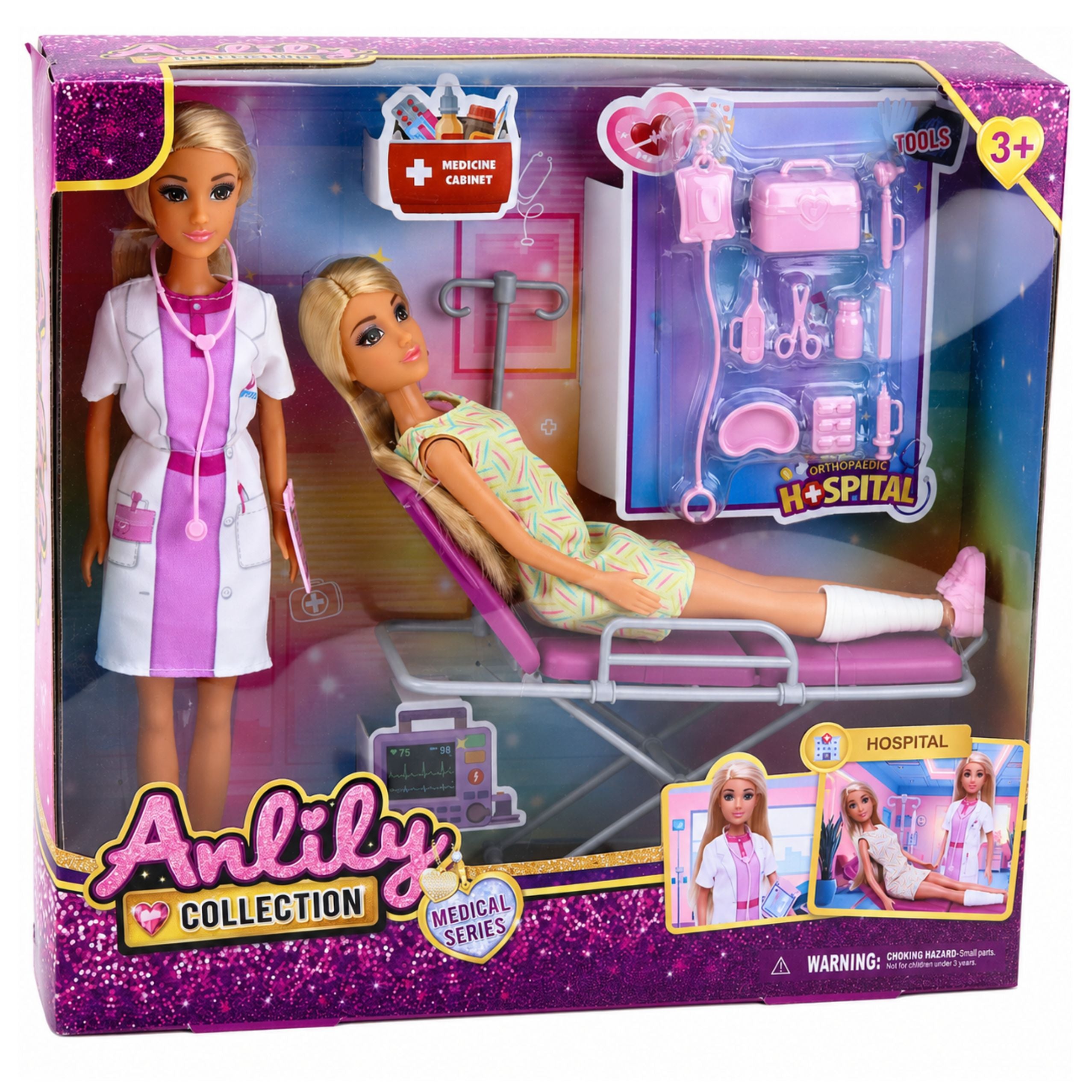 Anlily Dolls Doctor With Patient Hospital Bed Drip Accessories