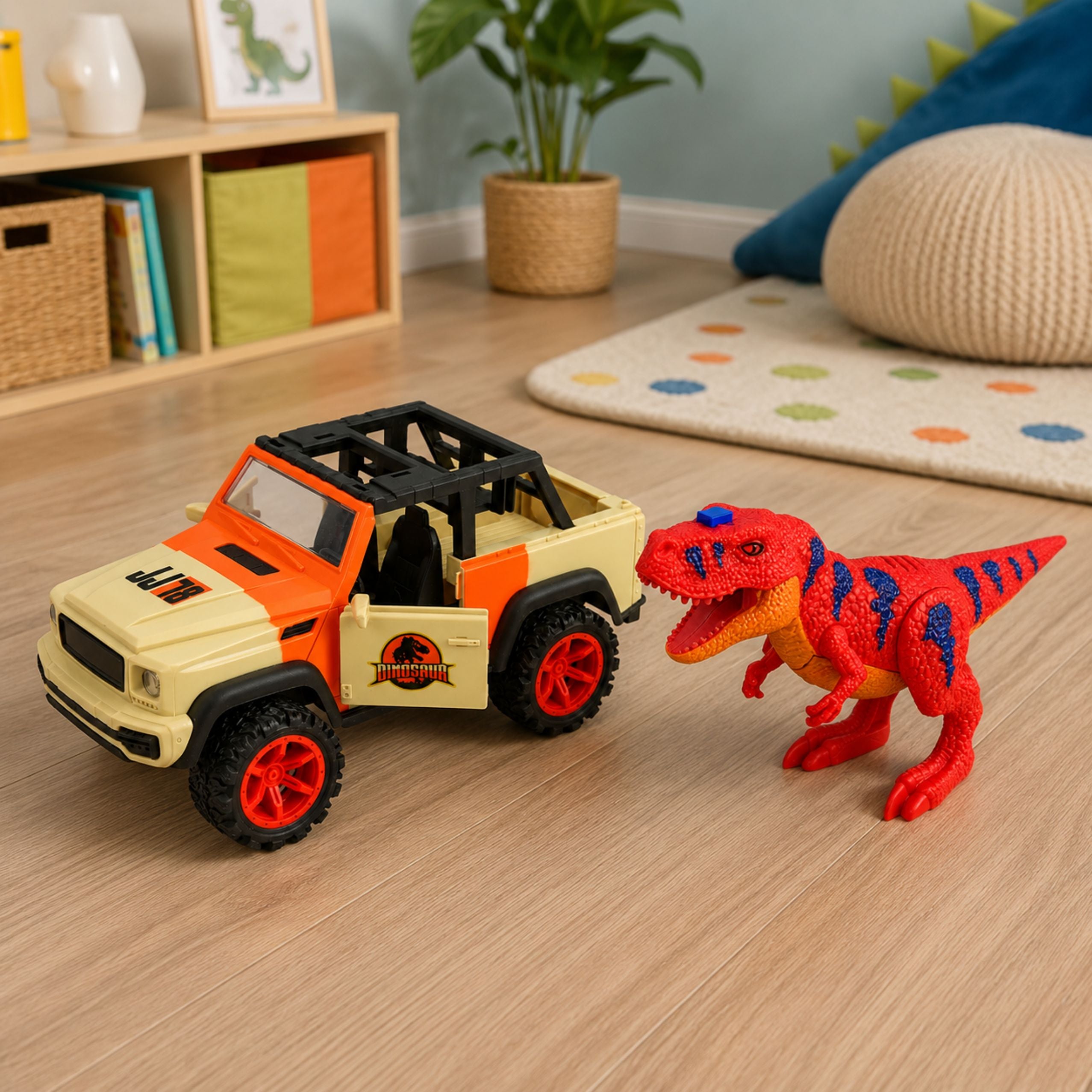 Off-road Vehicle With T-rex Dinosaur Lights Sounds Opening Doors