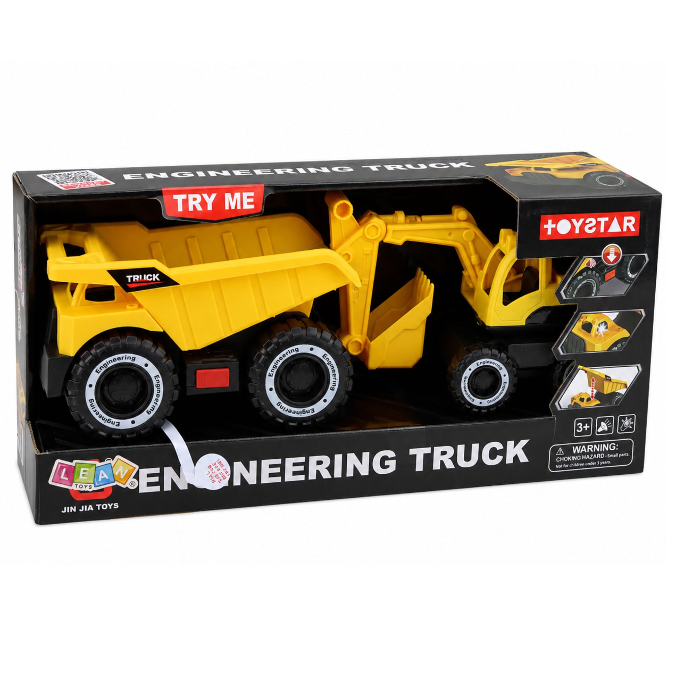 Construction Vehicle Set Excavator Dumper Moving Lights Sounds Yellow