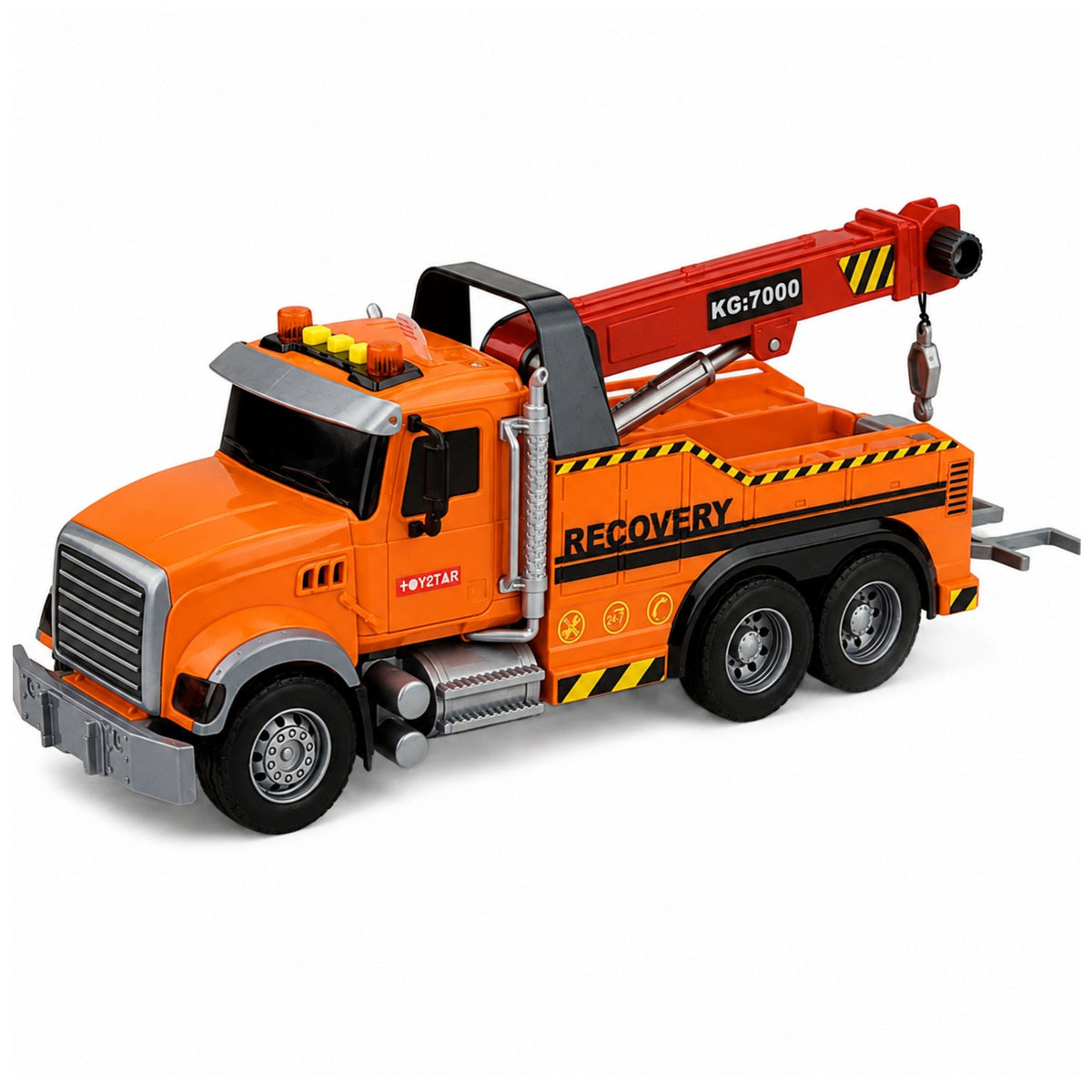 Truck With Crane Roadside Assistance Hook Lights Sounds Orange 1:18
