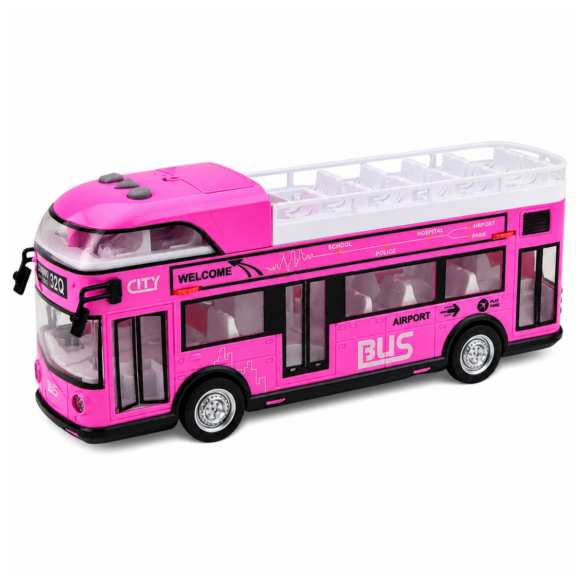 Double-decker City Bus Opening Doors Lights Sounds Pink