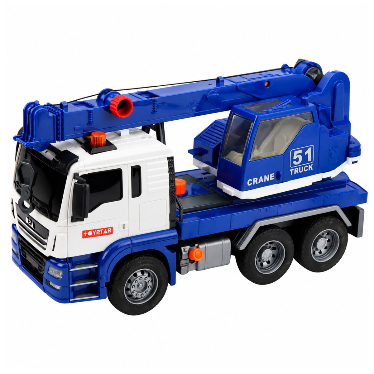Le luci regolabili del camion con gru da cantiere suonano in blu