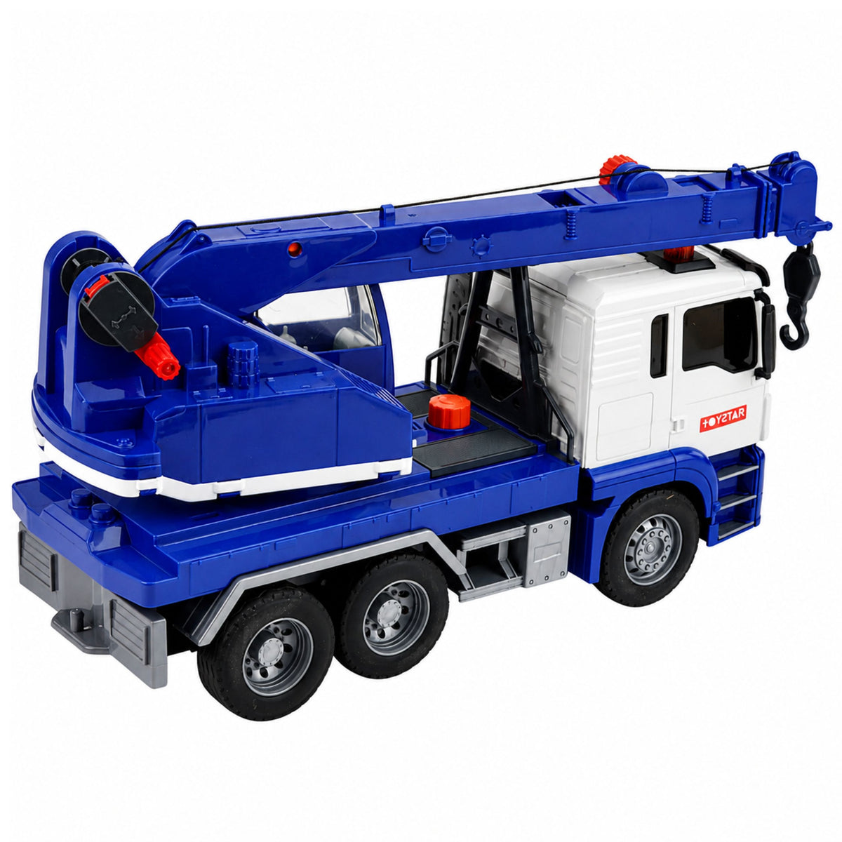Le luci regolabili del camion con gru da cantiere suonano in blu