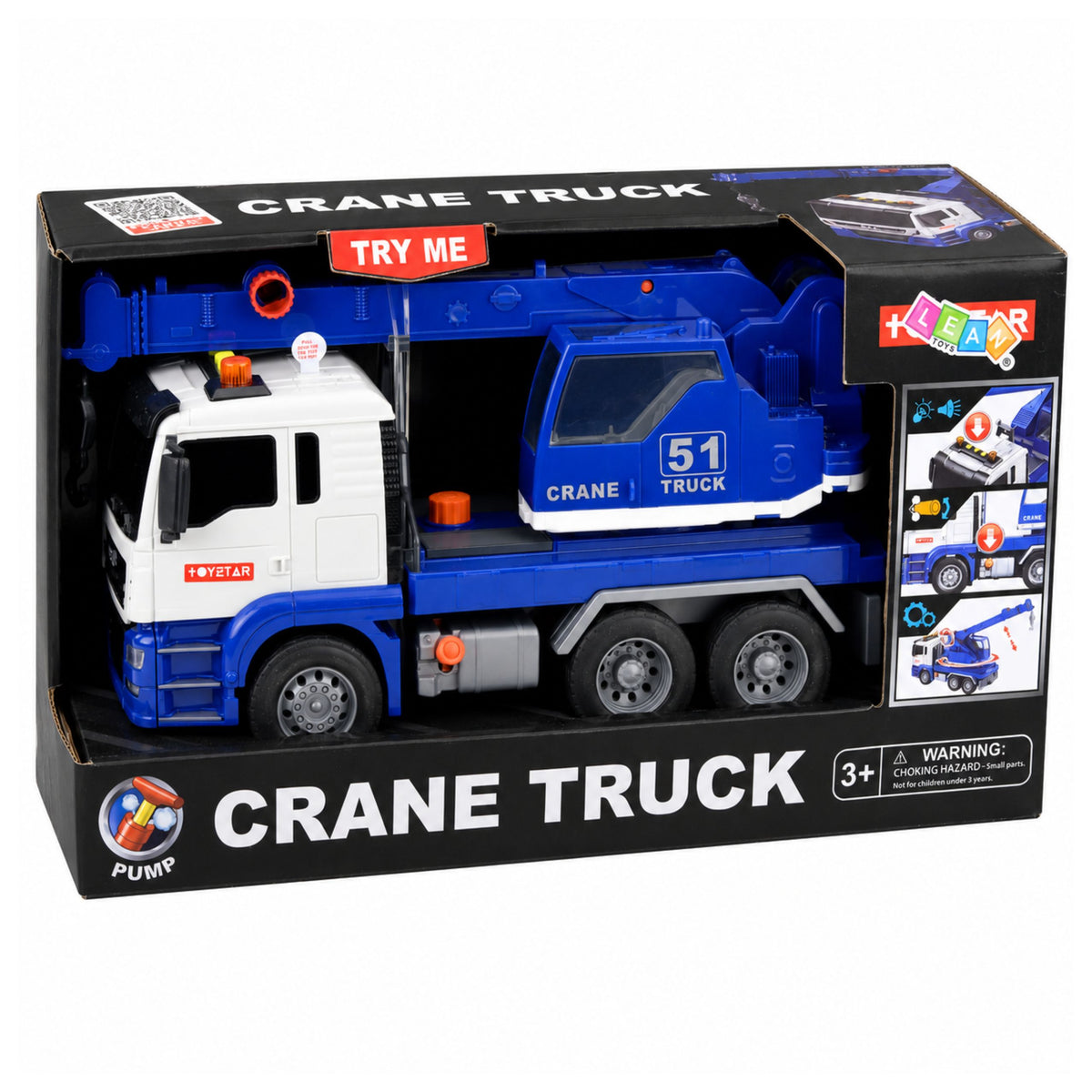 Le luci regolabili del camion con gru da cantiere suonano in blu