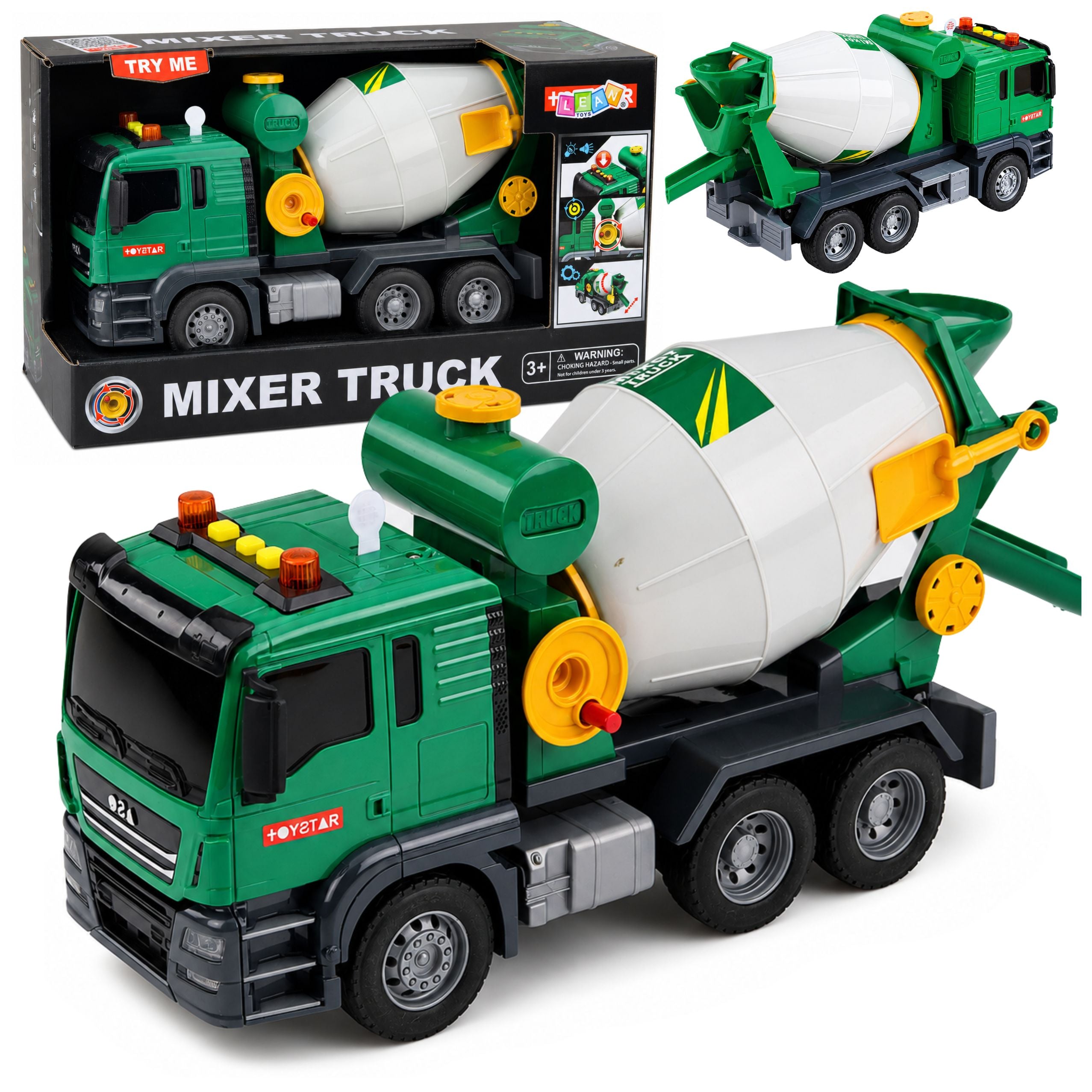 Concrete Mixer Truck With Rotating Drum Lights Sounds Green