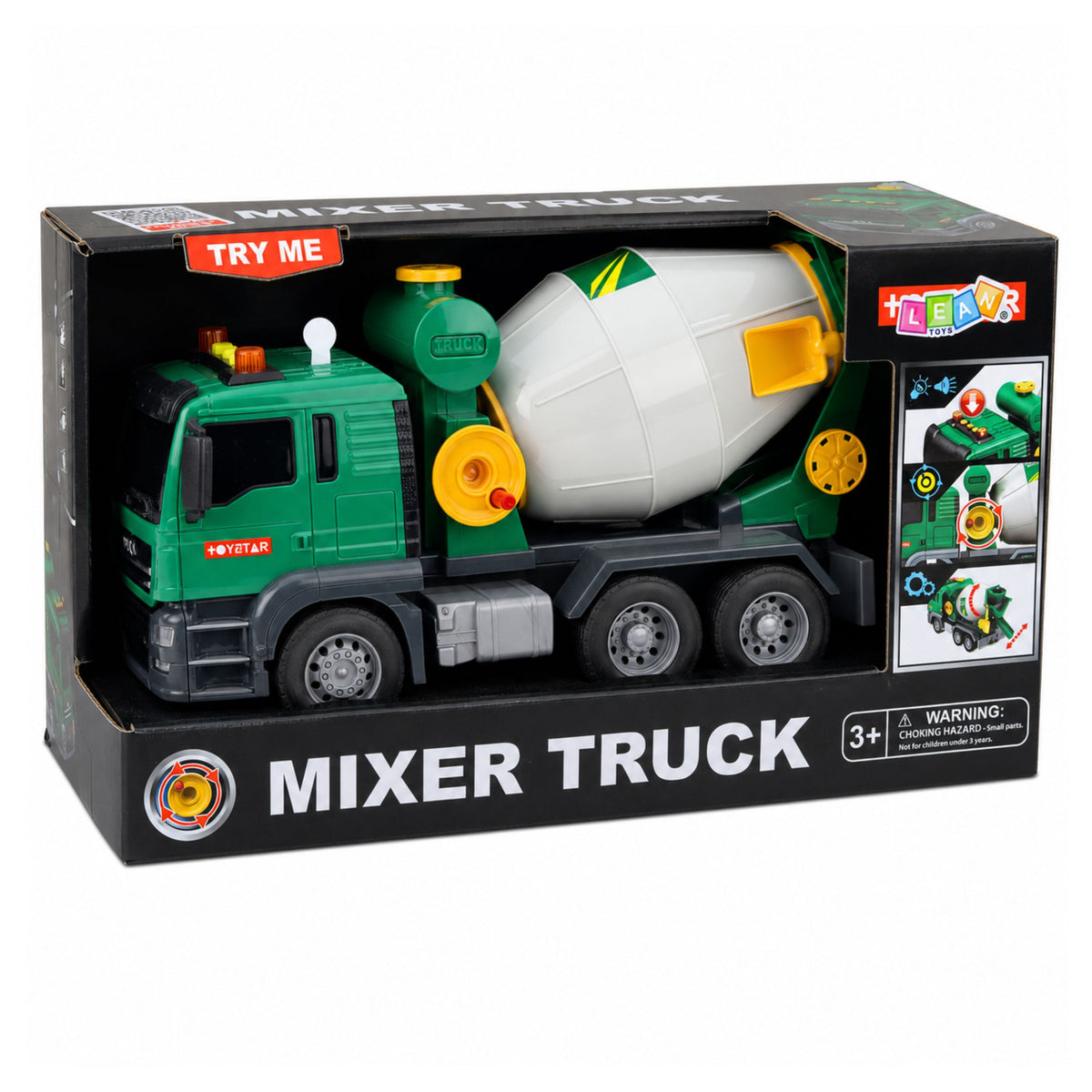 Concrete Mixer Truck With Rotating Drum Lights Sounds Green