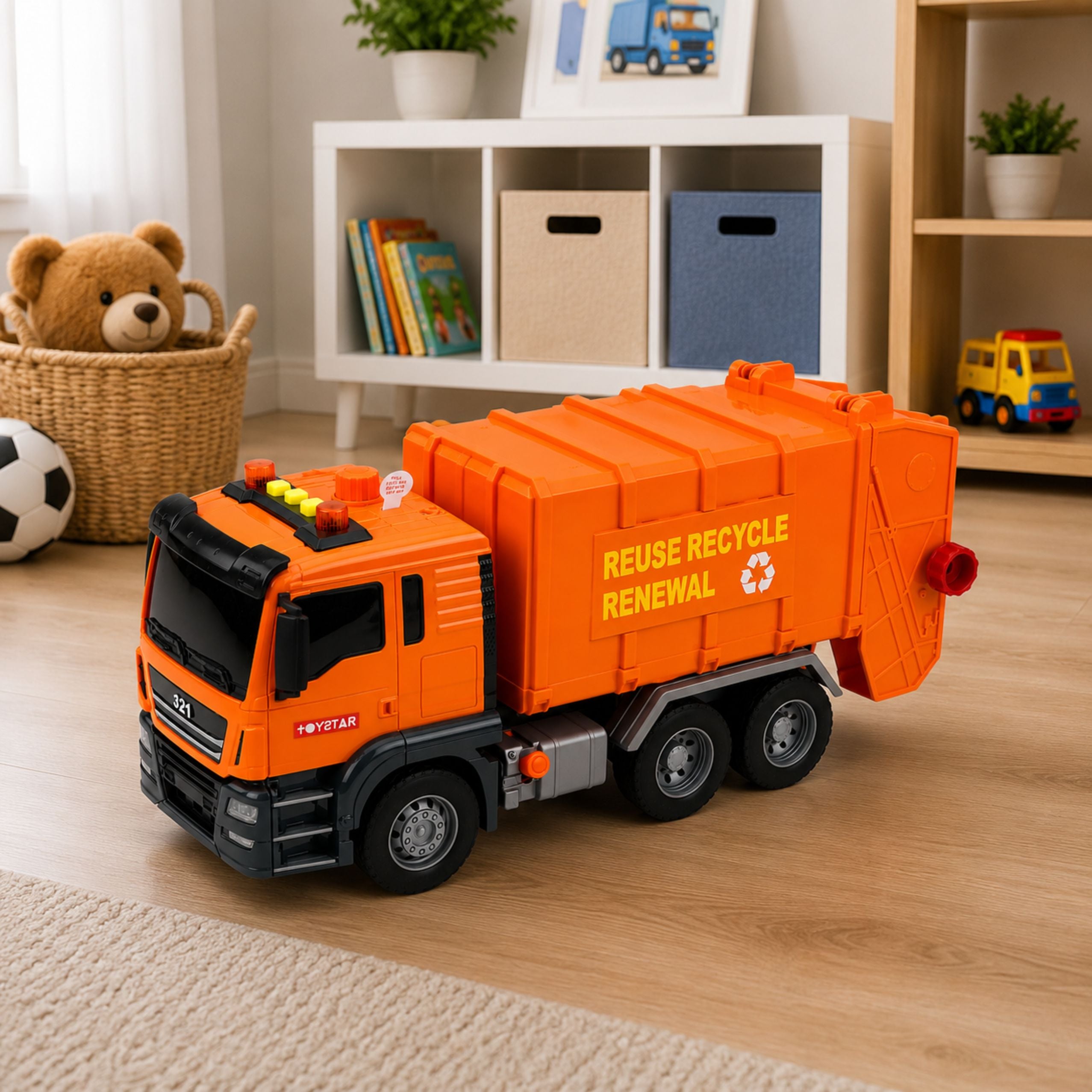 Garbage Truck Garbage Cans Lights Sounds Orange