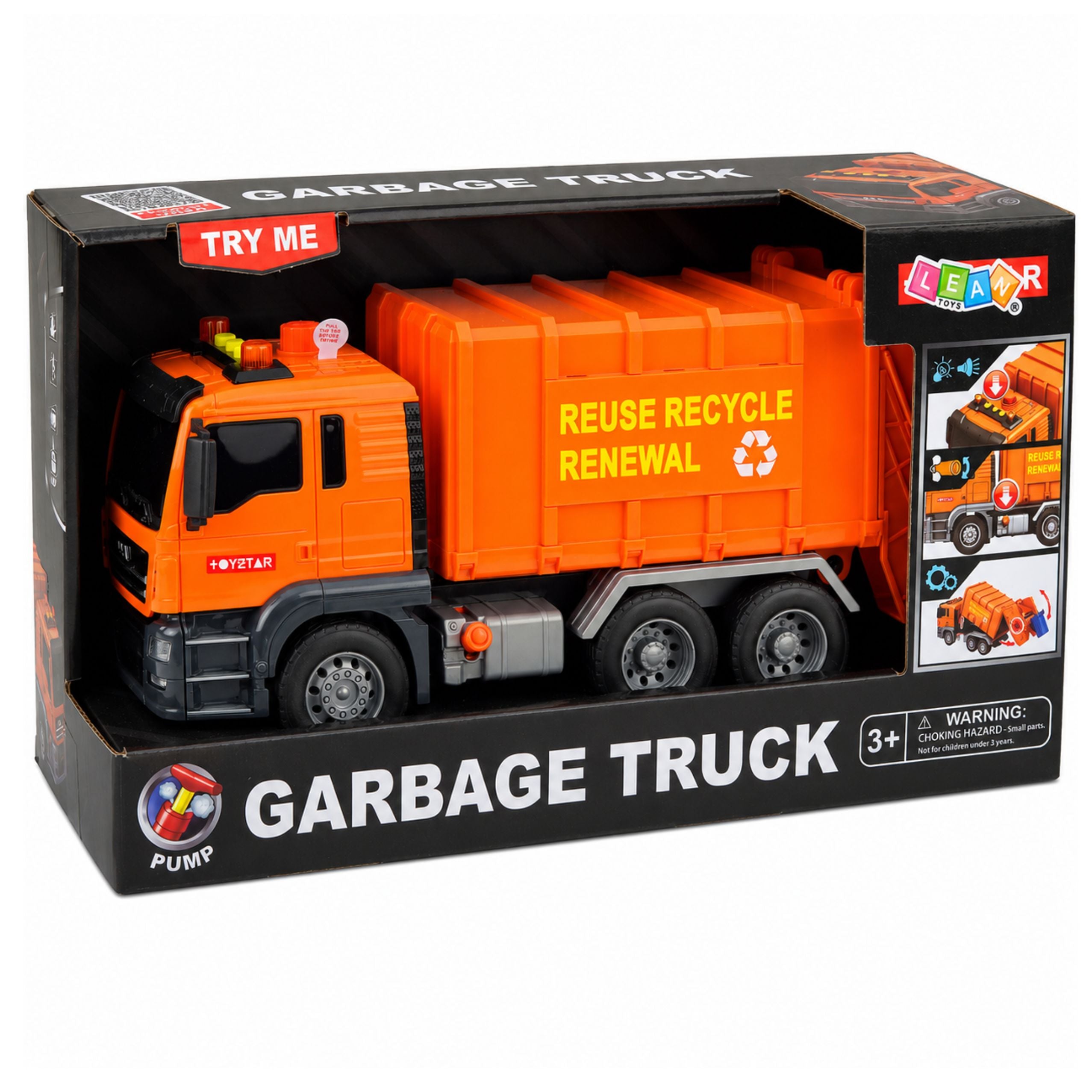Garbage Truck Garbage Cans Lights Sounds Orange
