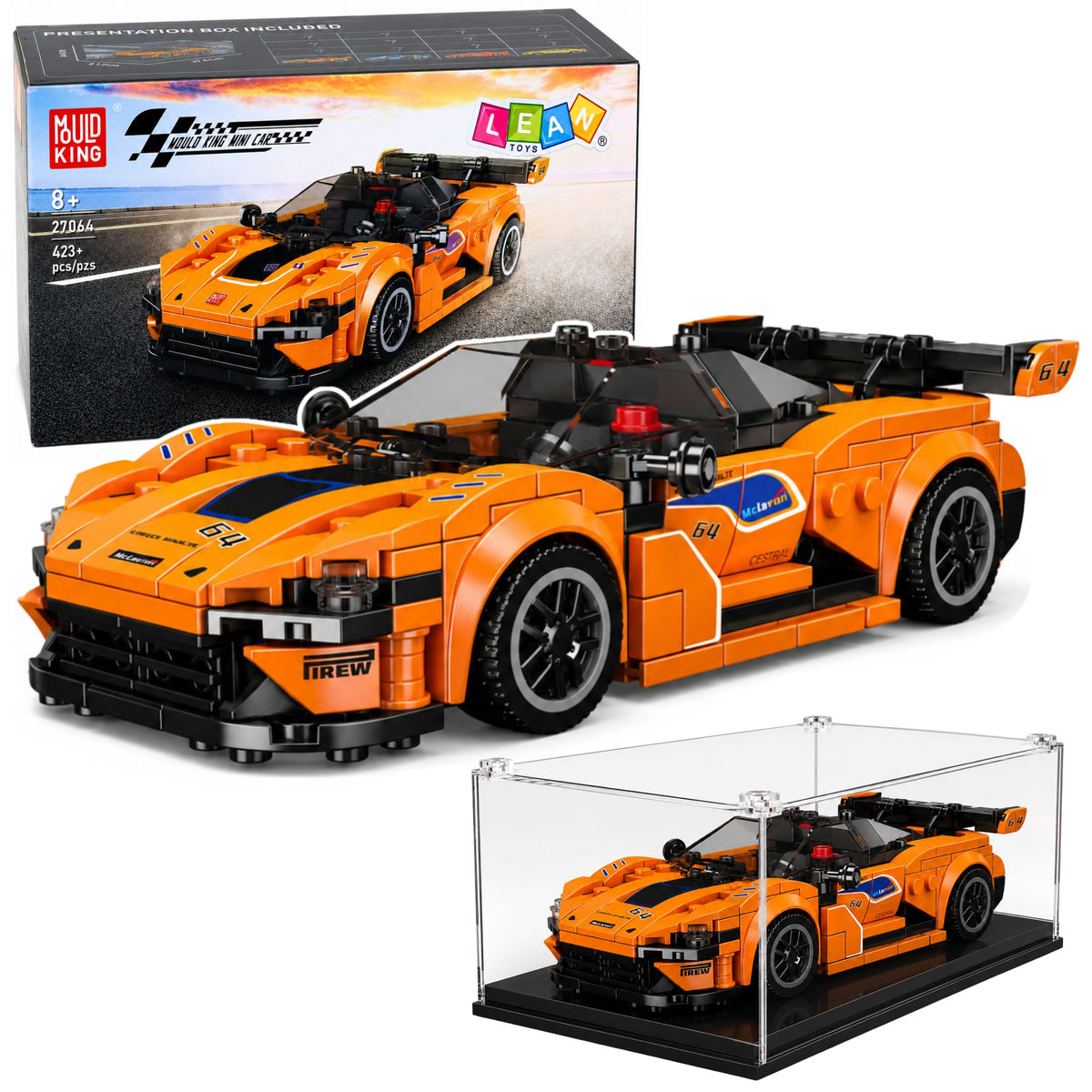Bouwstenen sportwagen oranje vitrine 423 st.