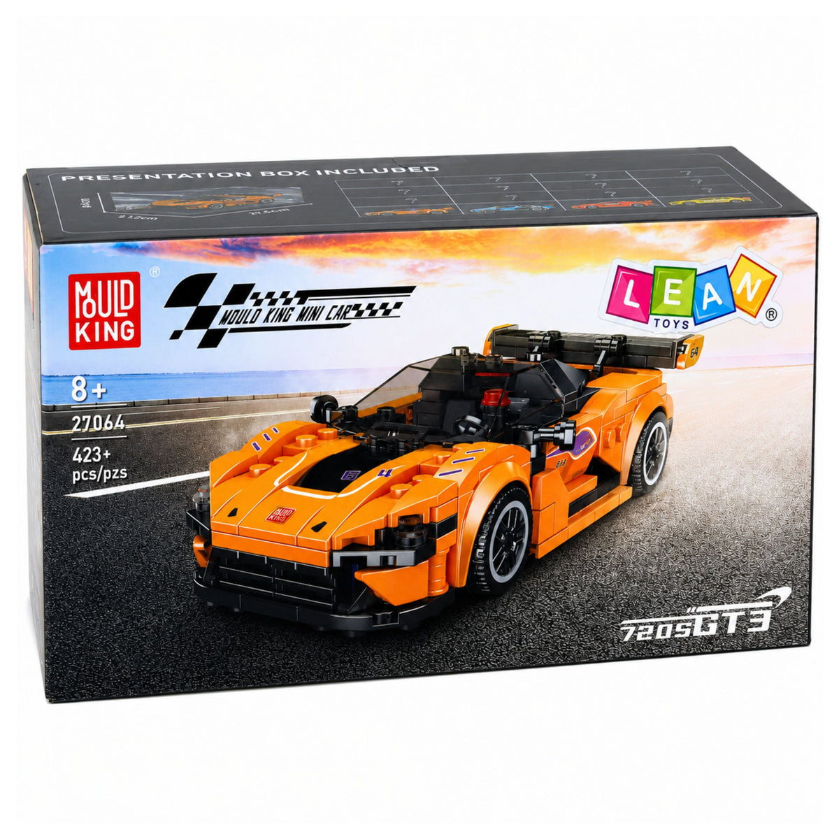 Bouwstenen sportwagen oranje vitrine 423 st.