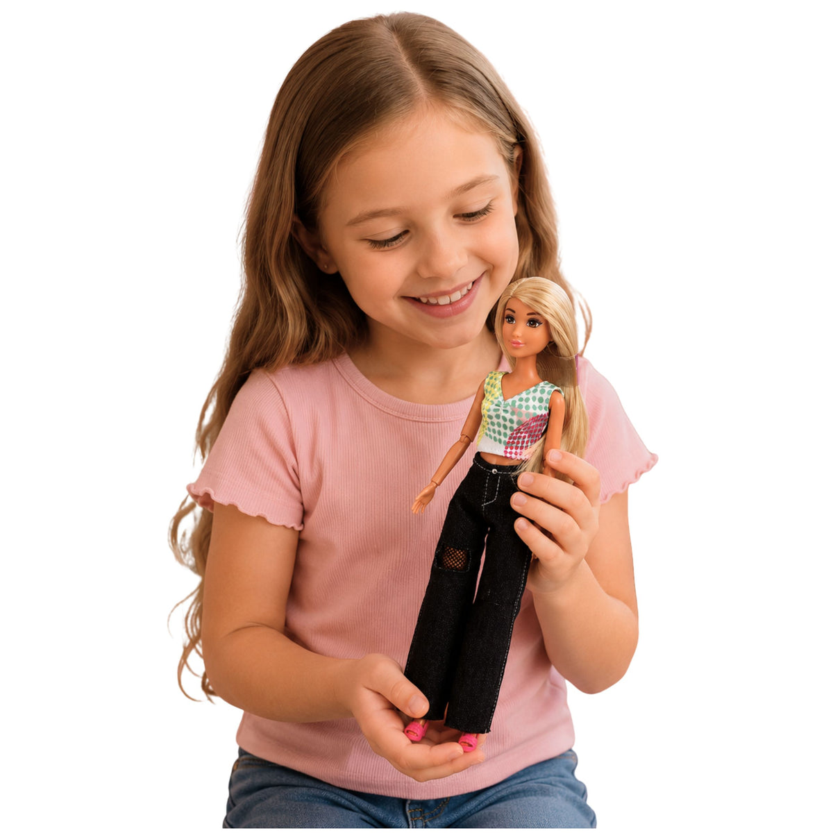 Anlily Fashion Doll In Dark Jeans Colorful Top Blonde Hair