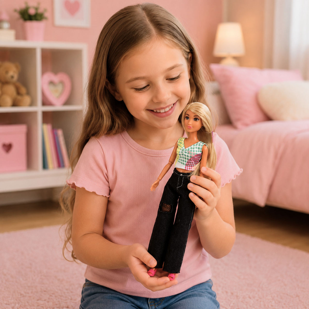 Anlily Fashion Doll In Dark Jeans Colorful Top Blonde Hair