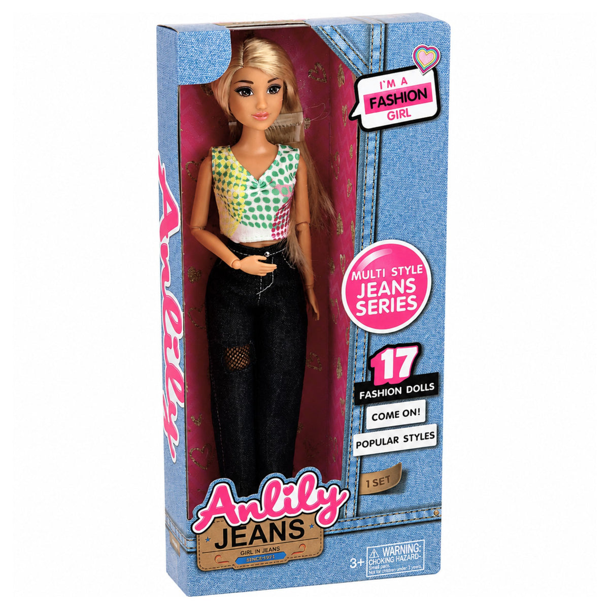 Anlily Fashion Doll In Dark Jeans Colorful Top Blonde Hair