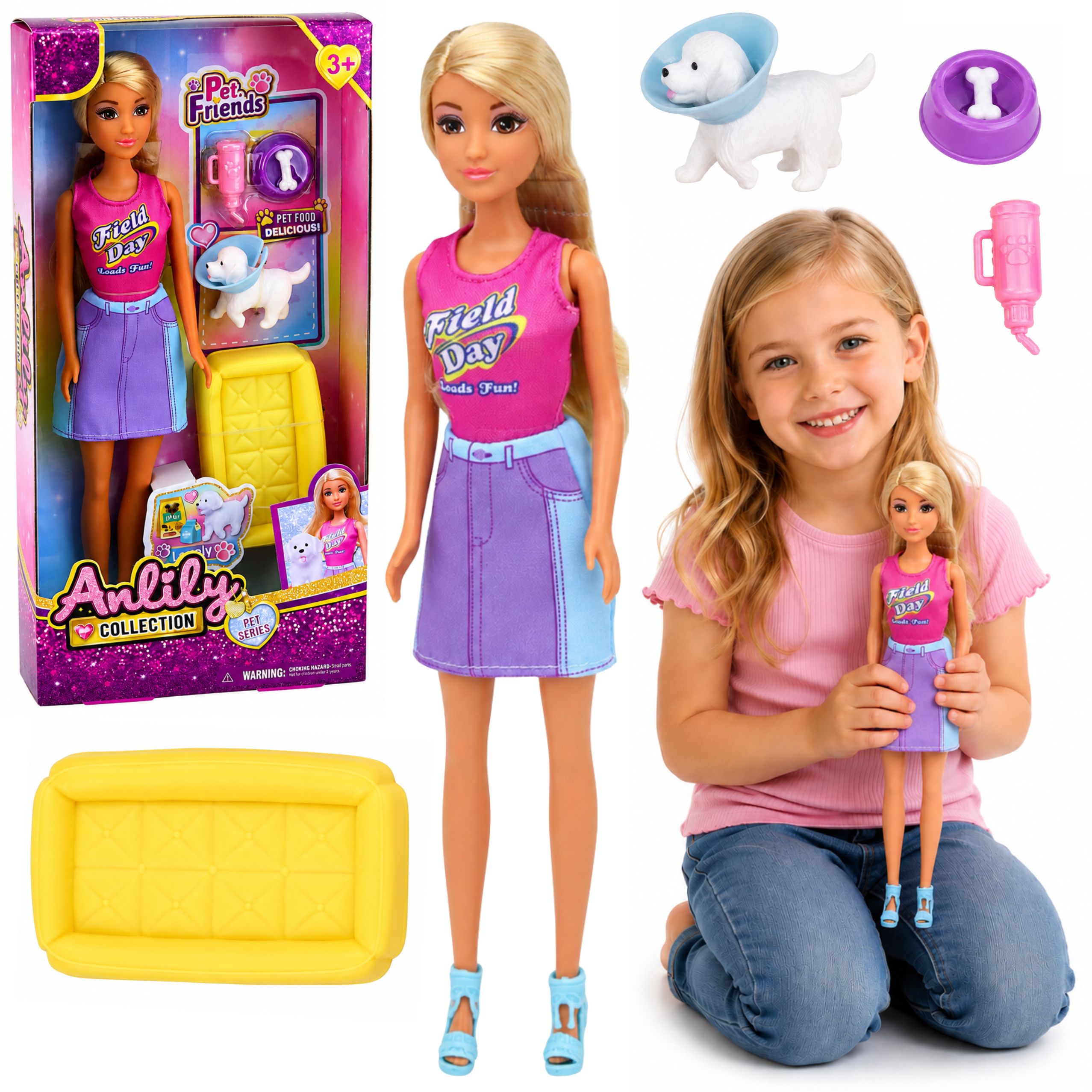 Anlily Doll With A White Dog In A Collar Bed And Accessories Set
