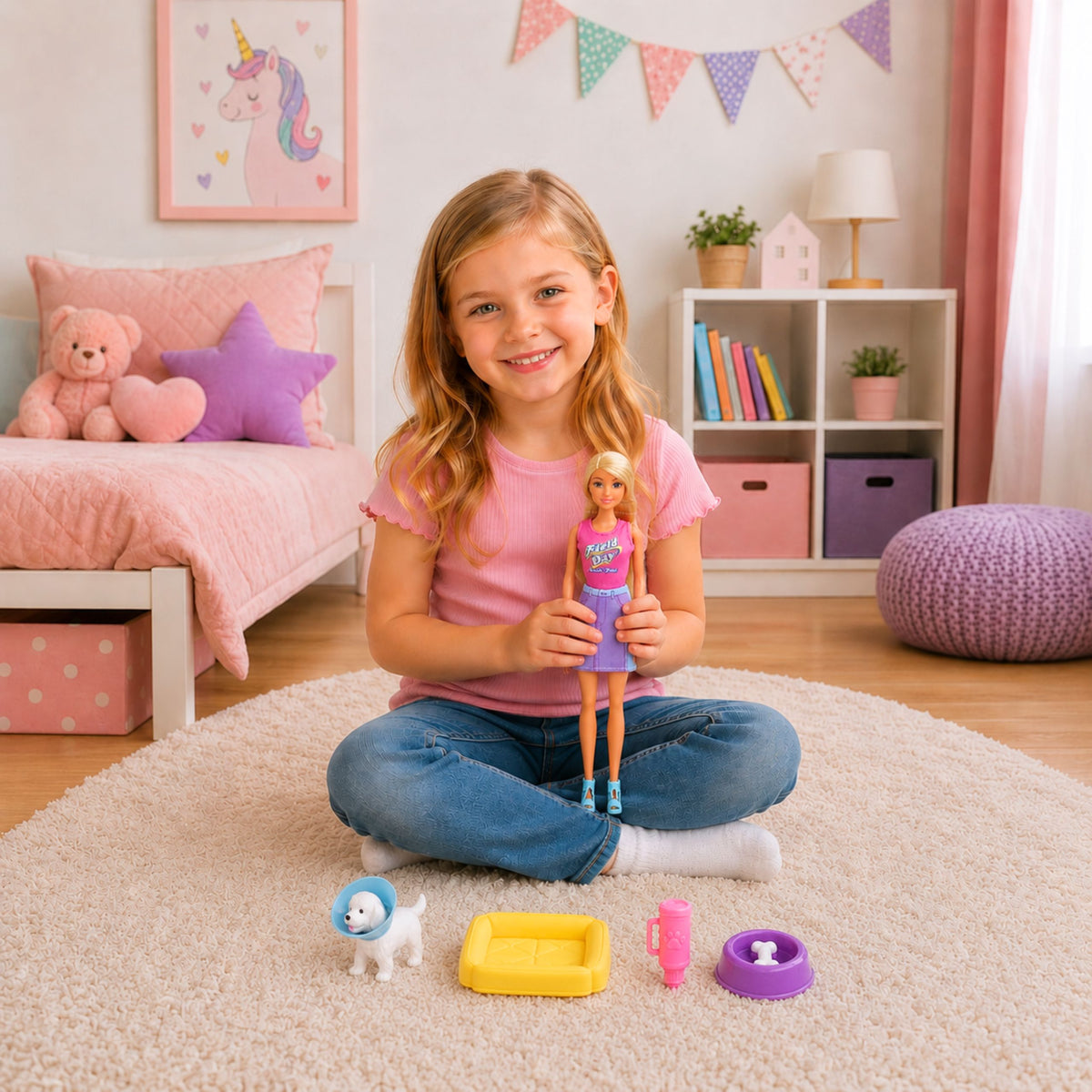 Anlily Doll With A White Dog In A Collar Bed And Accessories Set