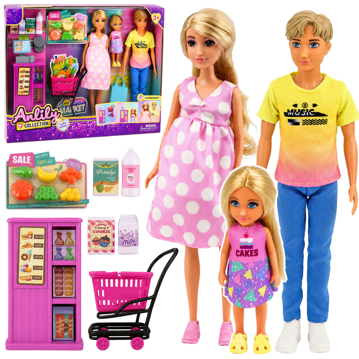 Sada příslušenství pro těhotné panenky Anlily Dolls Family v supermarketu