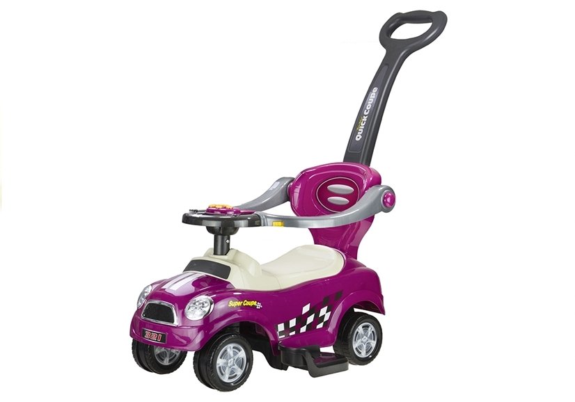 Coupe Car Manual Ride On With Parent Handle - Purple