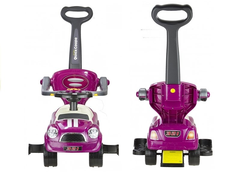 Coupe Car Manual Ride On With Parent Handle - Purple