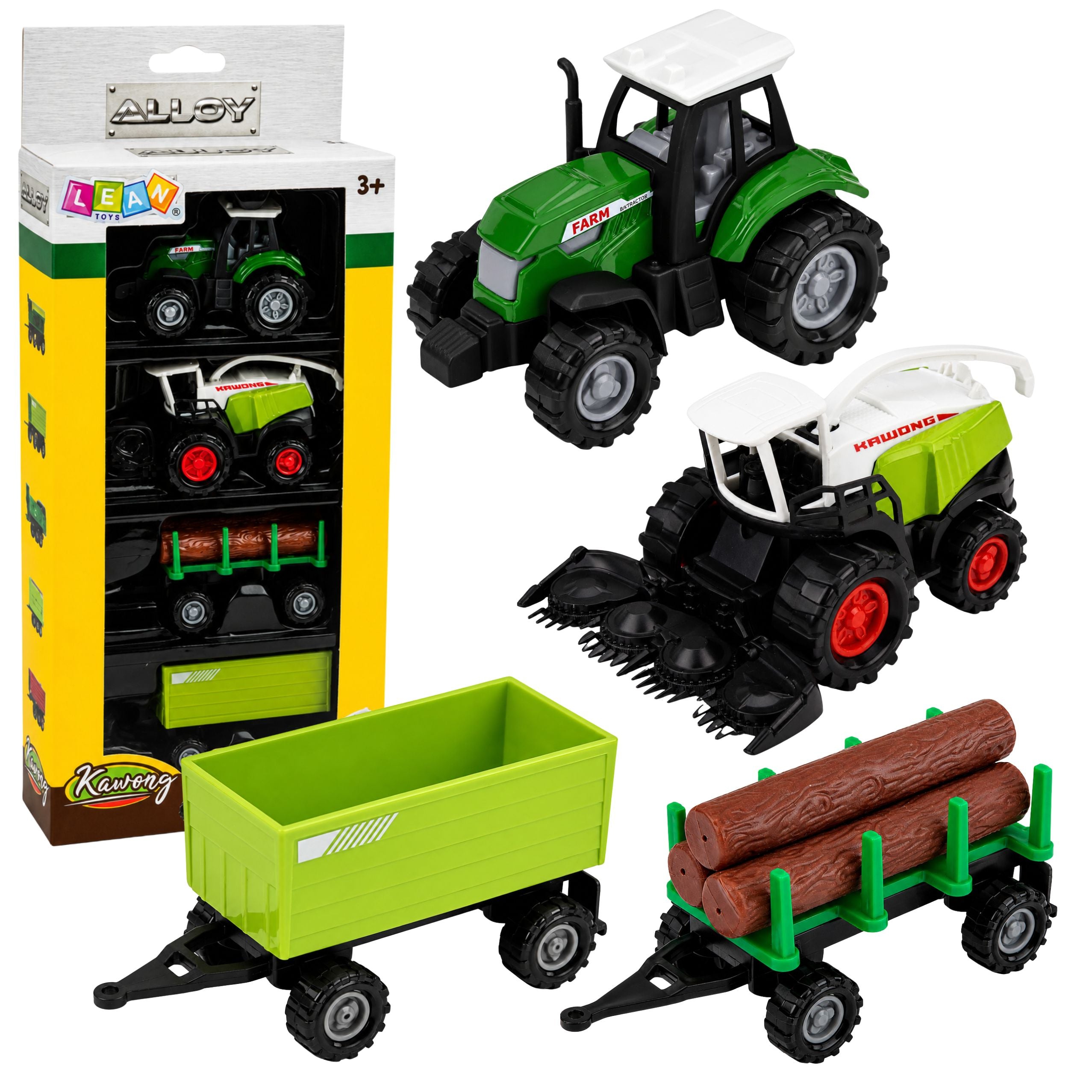 Set Of Agricultural Vehicles Tractor Forage Harvester Timber Trailer 1:68 4 Pcs.