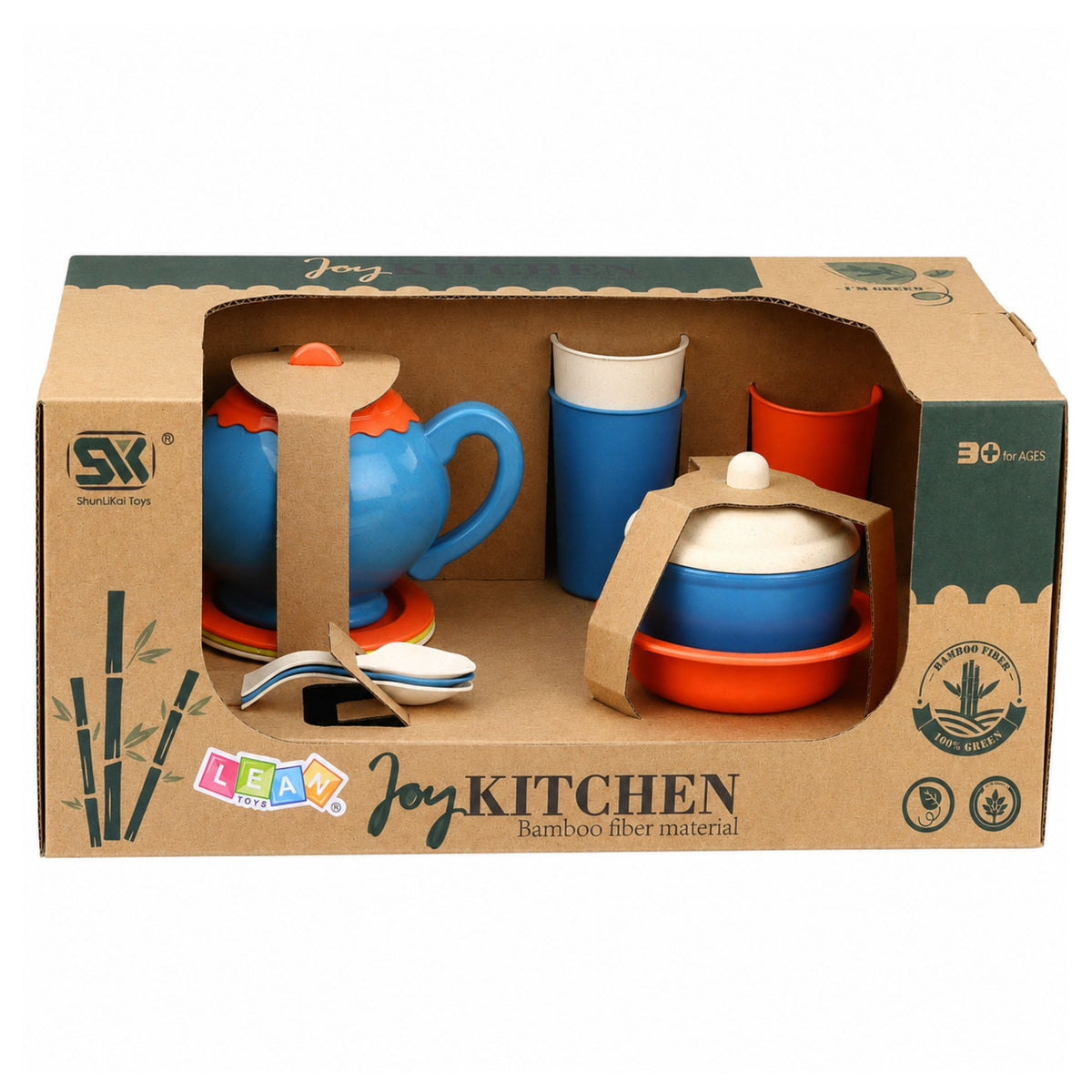 Kindergeschirr-Set aus Bambusfaser, Blau und Orange, 15-tlg.