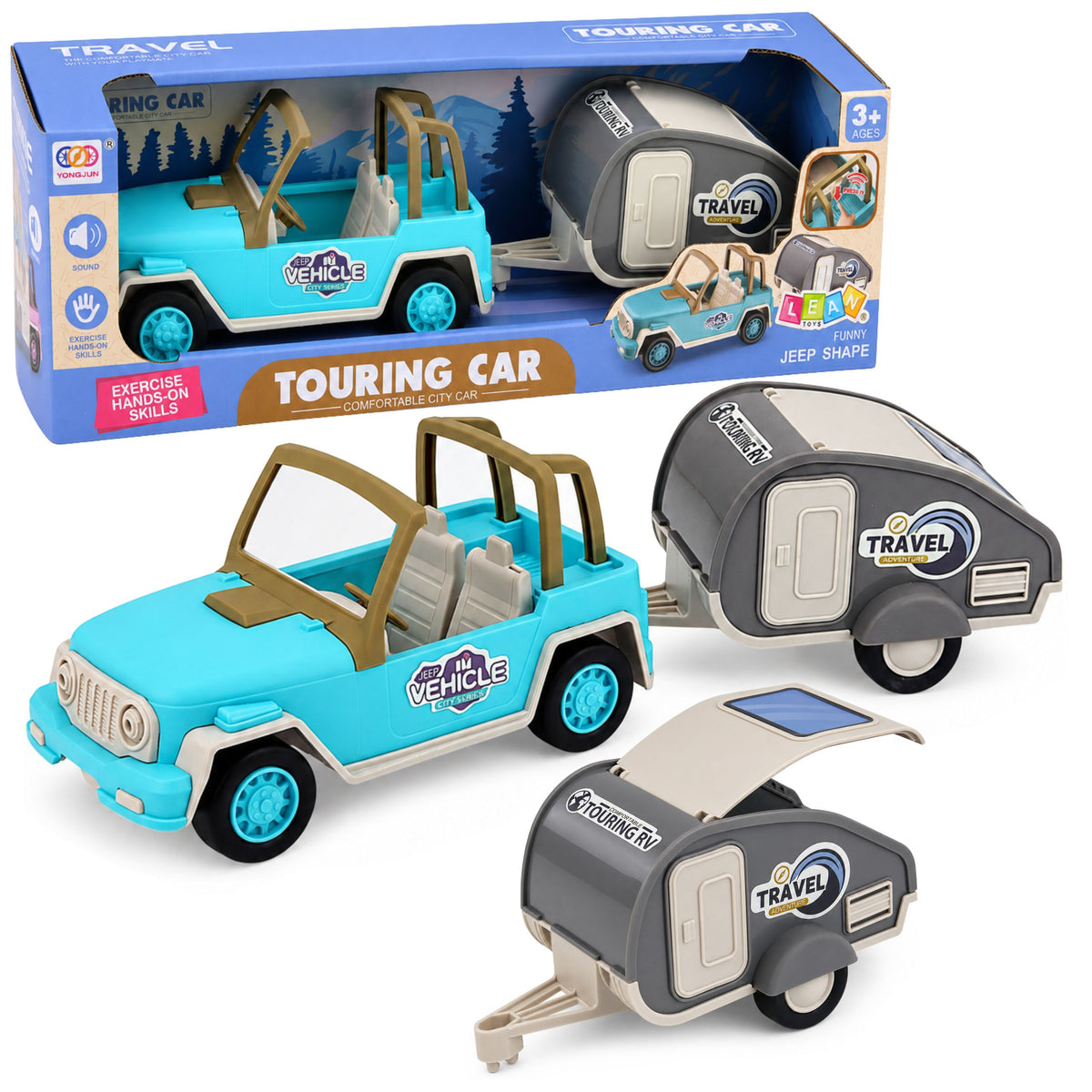 Off-road Vehicle With Camper Sounds Blue Tourist Set
