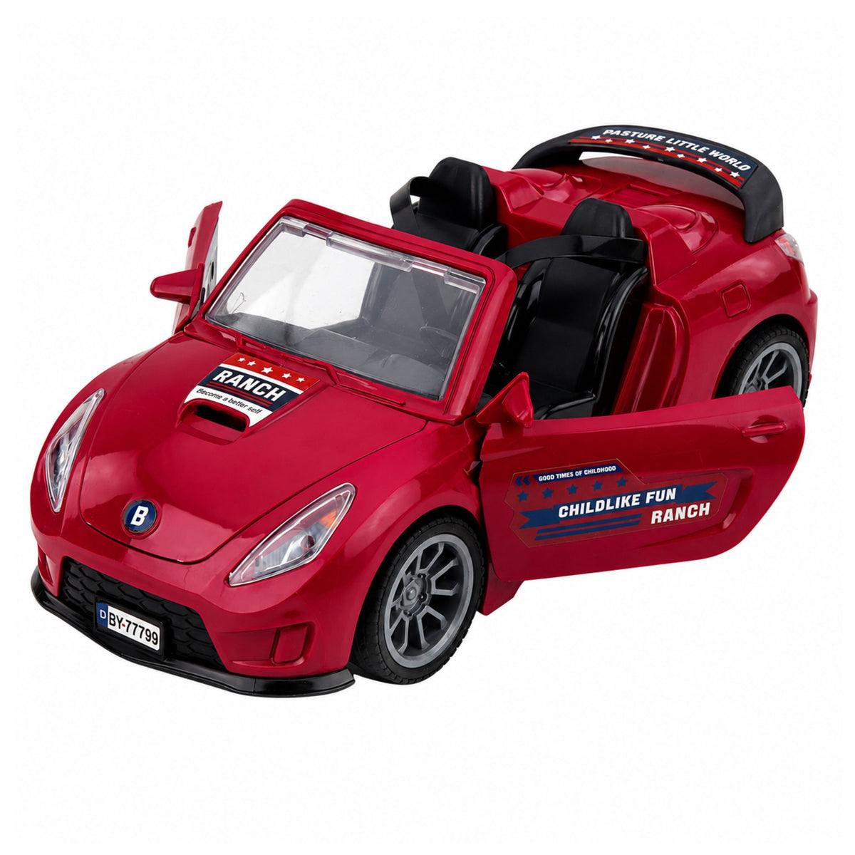 Burgundy Convertible Car With Horse Trailer Opening Doors Set