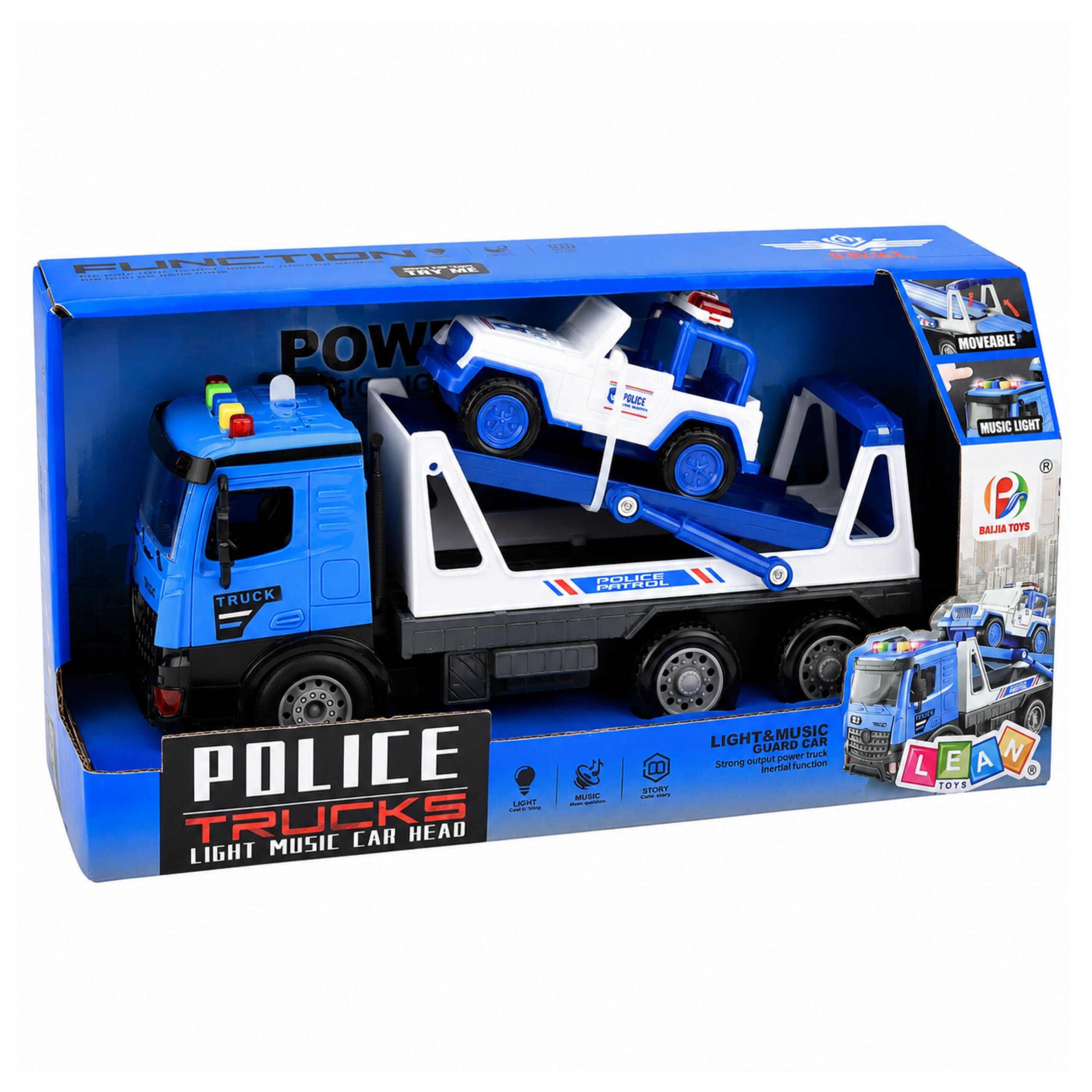 Police Tow Truck With Patrol Car Vehicle Set Lights Sounds Blue