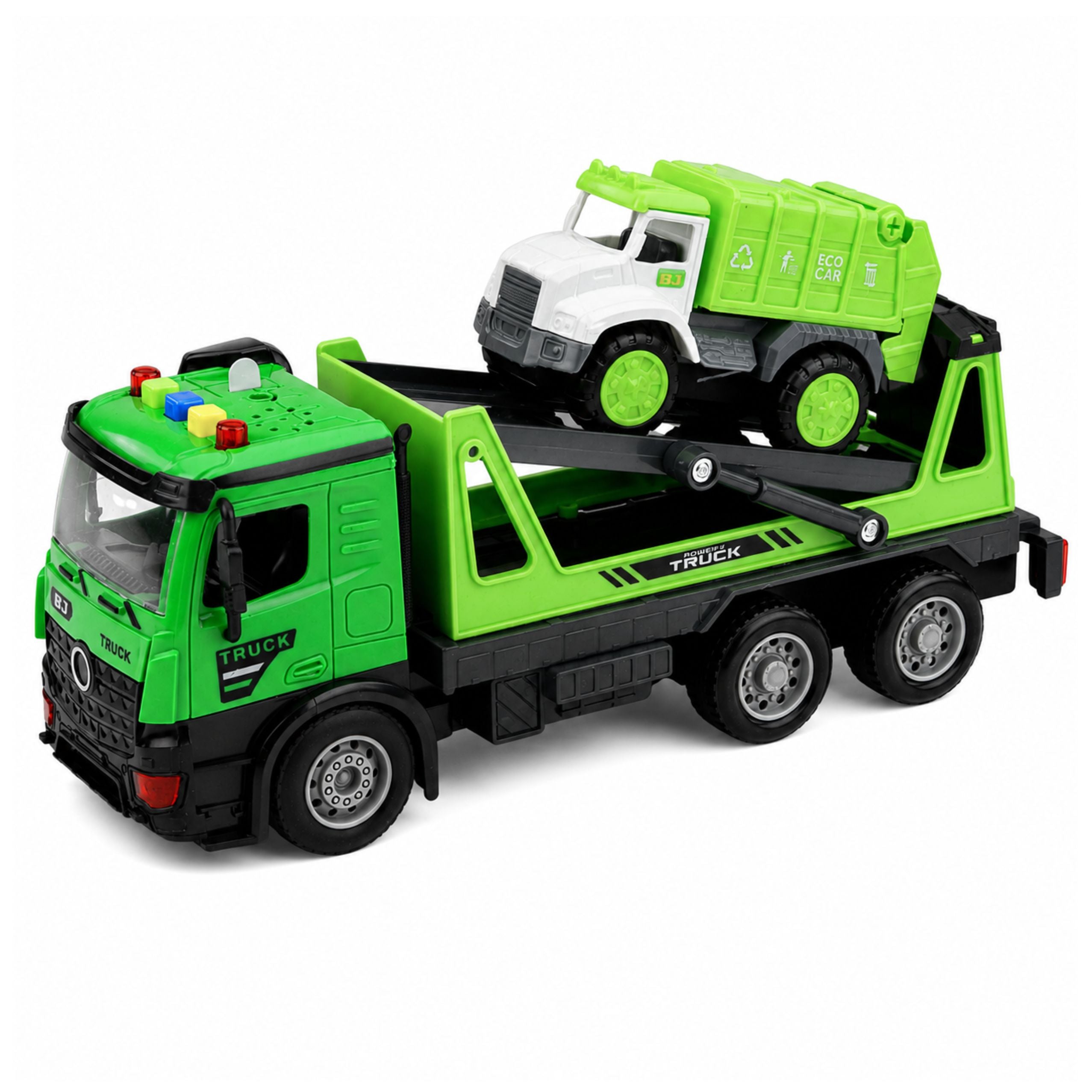 Tow Truck Garbage Truck Vehicle Set Lights Sounds Green