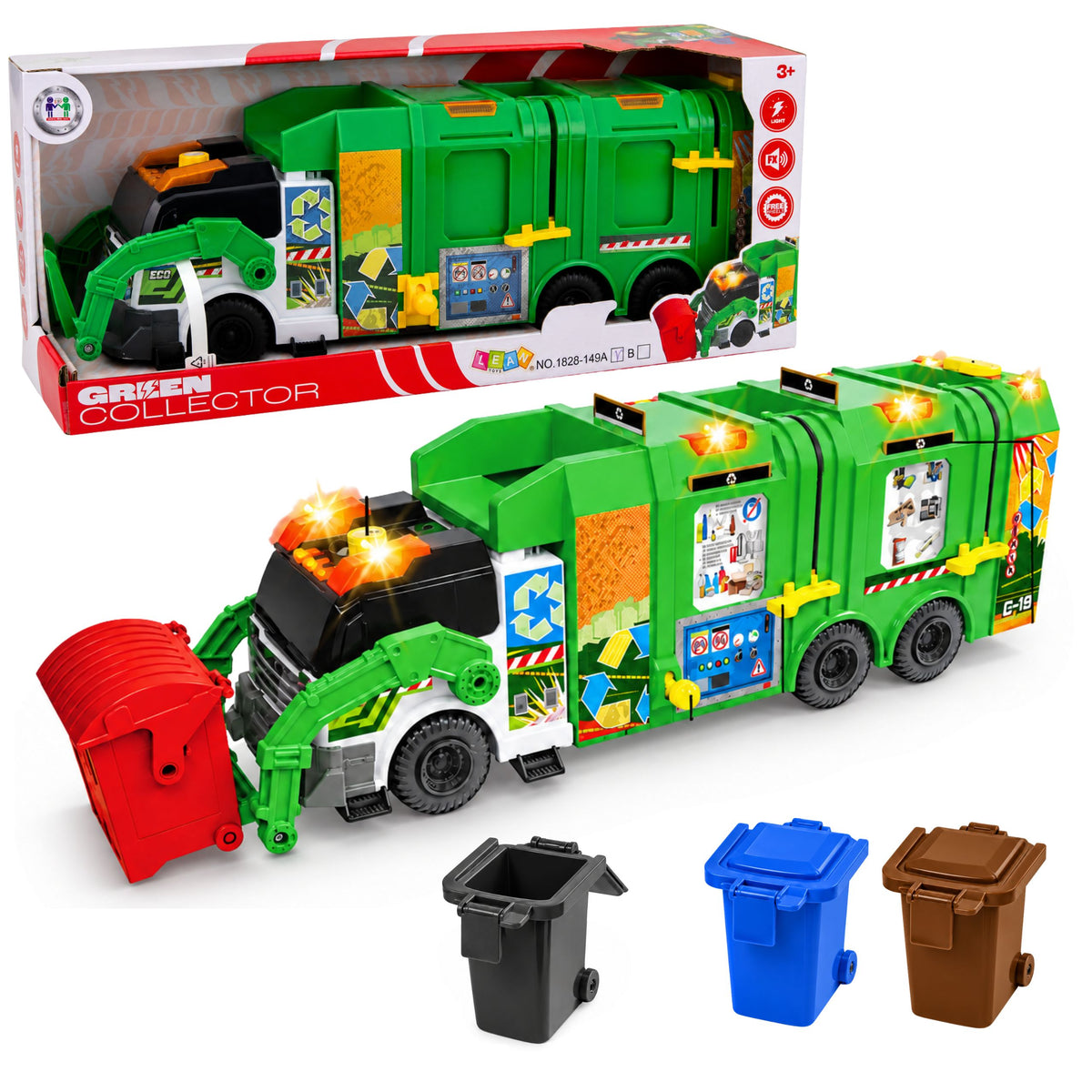 Large Interactive Garbage Truck Waste Sorting Bins Lights Sound 52cm