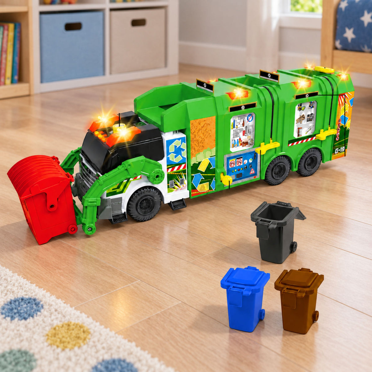 Large Interactive Garbage Truck Waste Sorting Bins Lights Sound 52cm