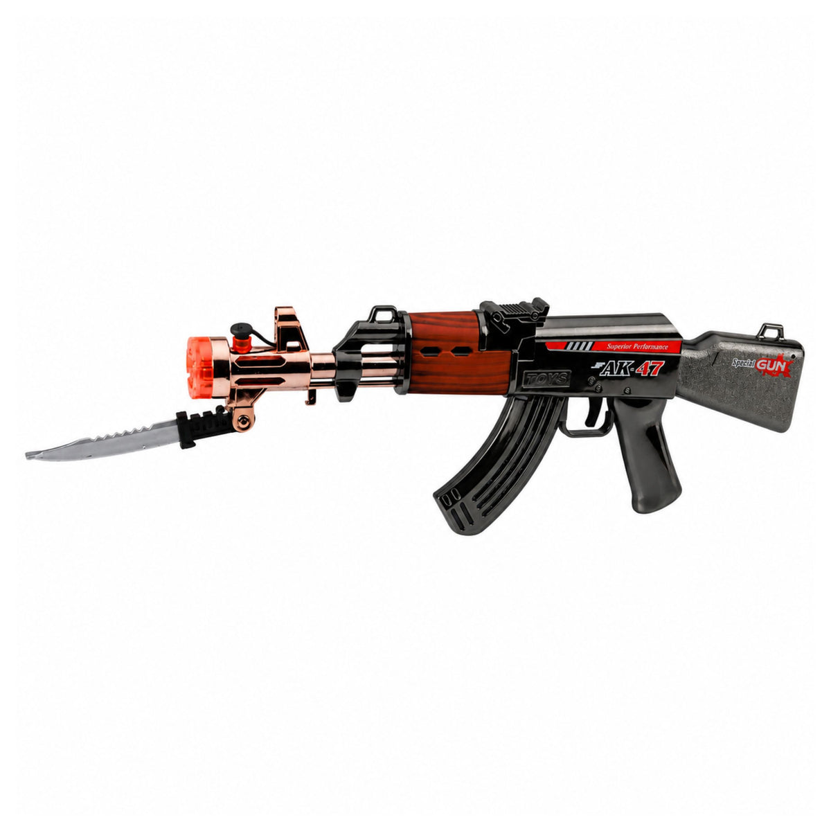 Ak47 Rifle Battery Operated Weapon Prop Knife Smoke Effect Lights Sounds