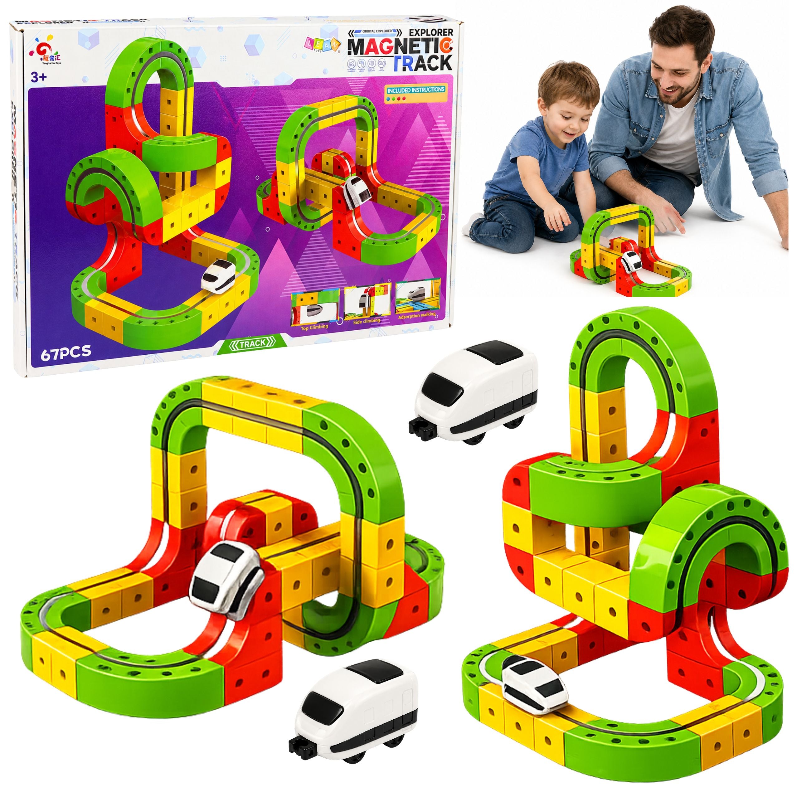 Magnetic Track With Electric Train 3d Creative Construction 67 Pcs.