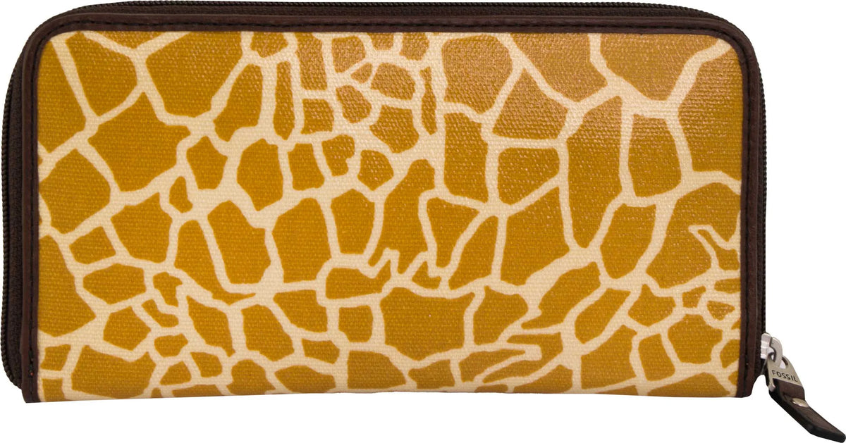 Dámská peněženka Fossil Wmns Leather Wallet Key-per Zip Clutch Giraffe Brown