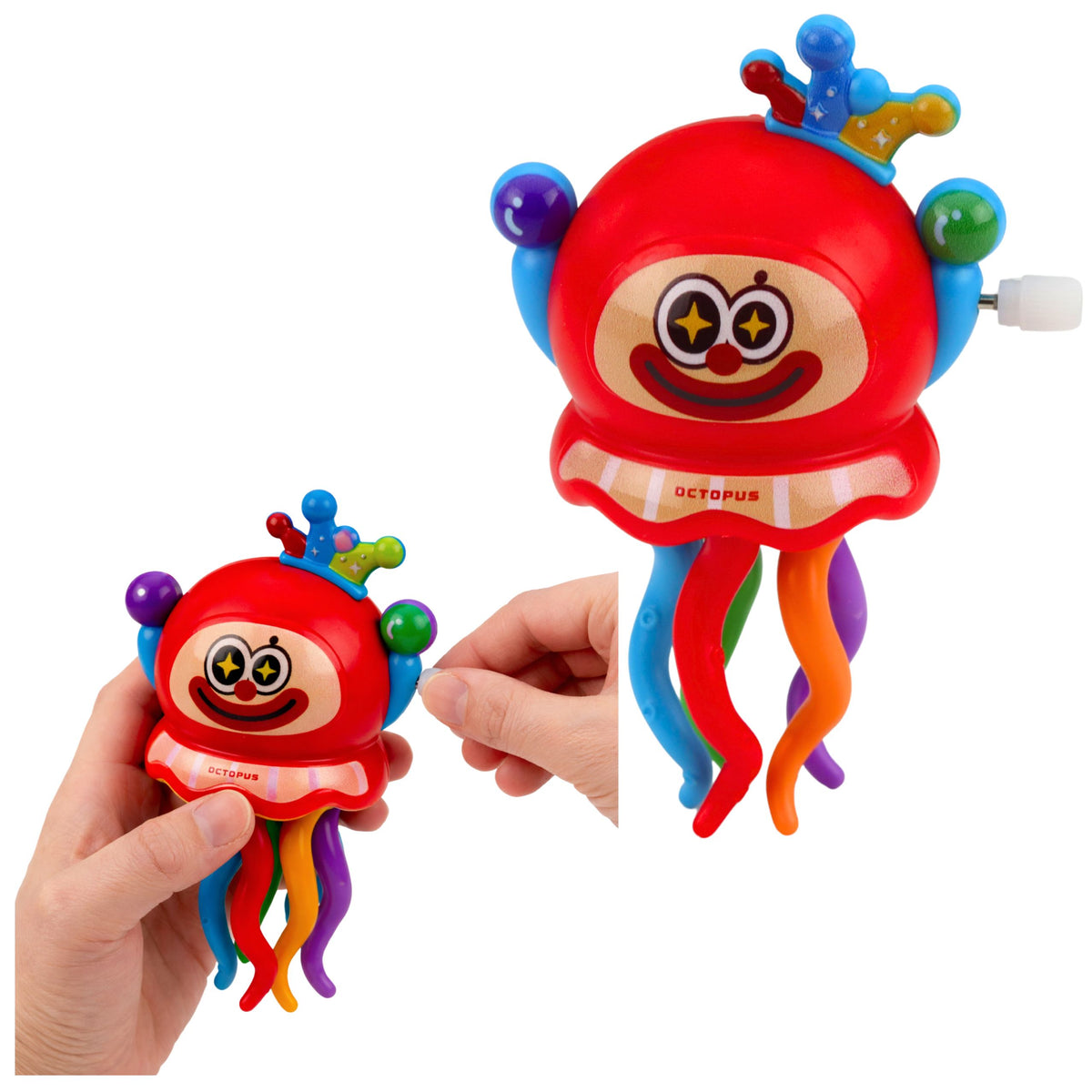 Aufziehbares Oktopus-Clown-Spielzeug reitet und bewegt Tentakel