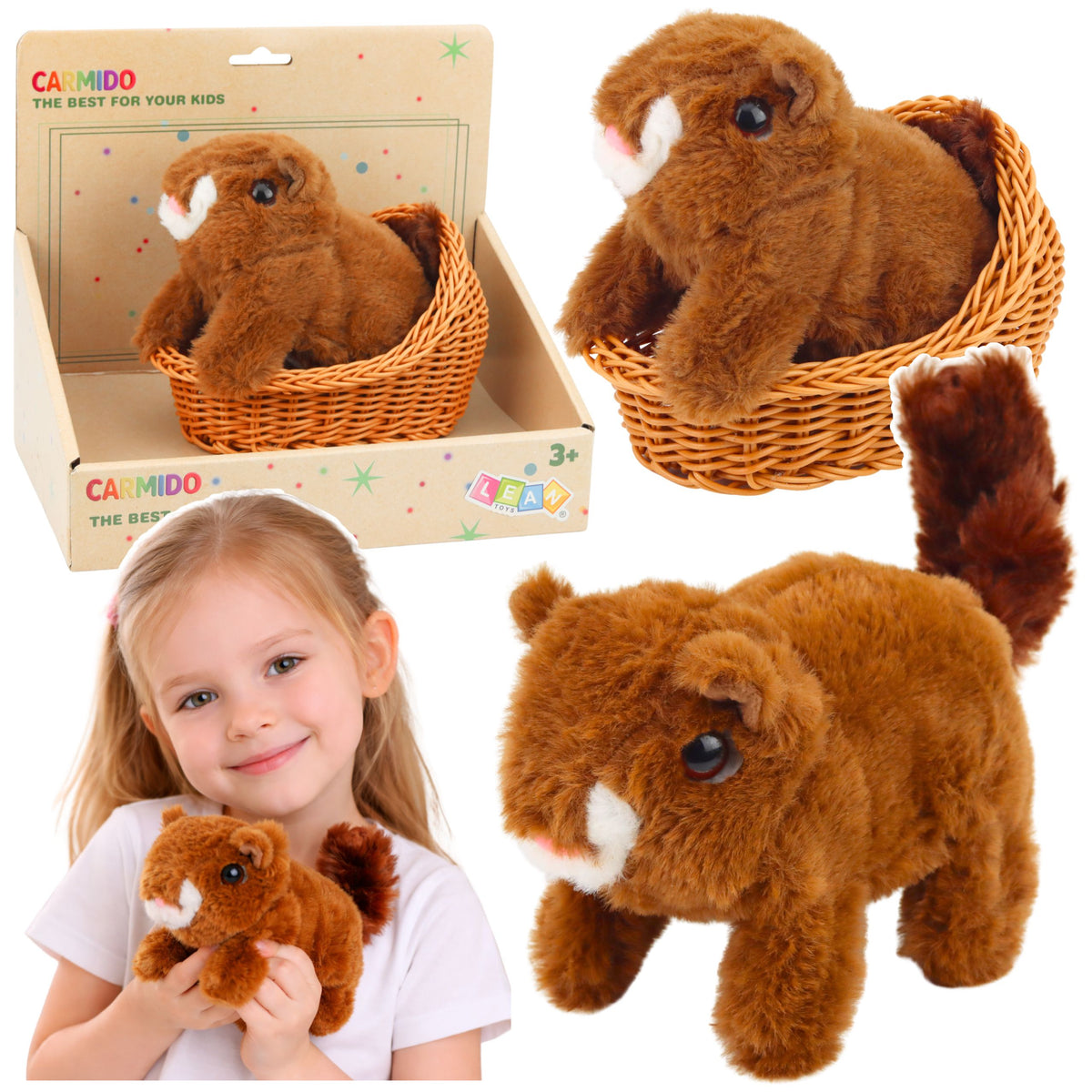 Plush Interactive Squirrel In A Basket Walks And Makes Sounds Brown