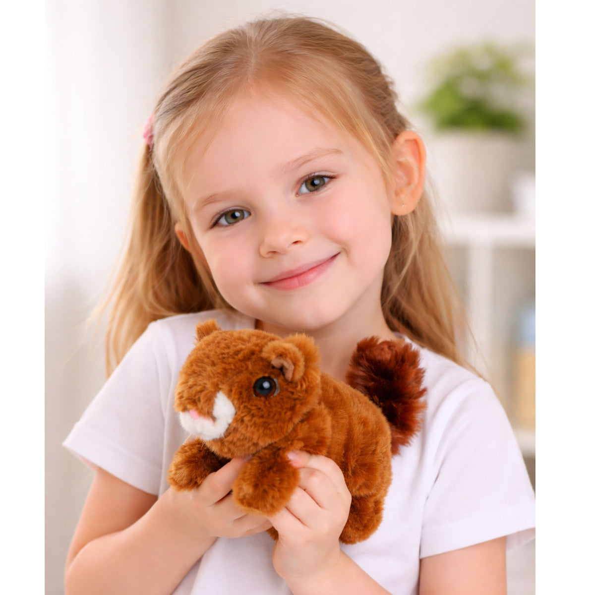 Plush Interactive Squirrel In A Basket Walks And Makes Sounds Brown