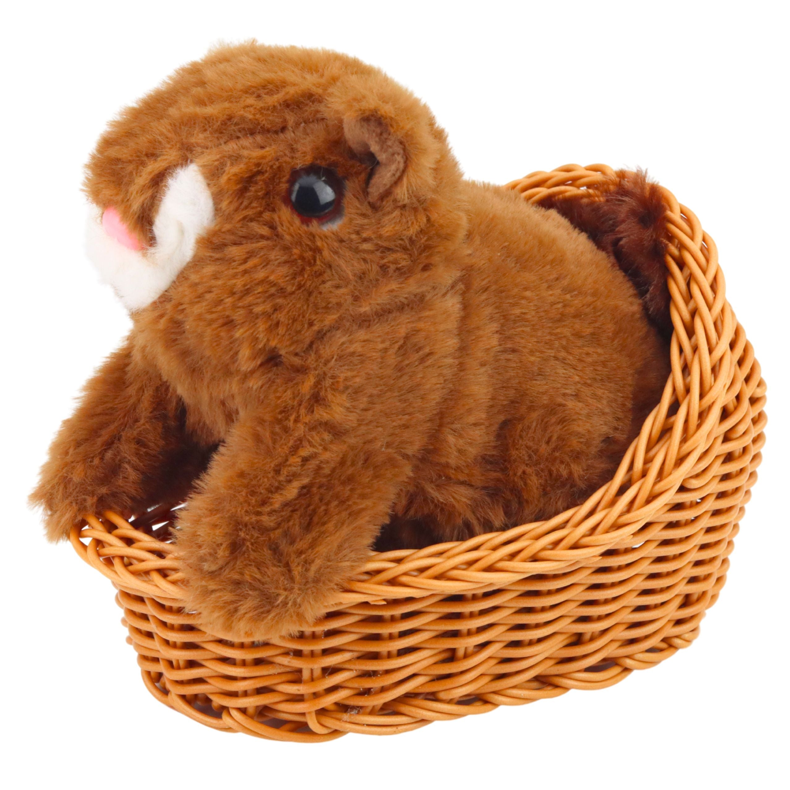 Plush Interactive Squirrel In A Basket Walks And Makes Sounds Brown