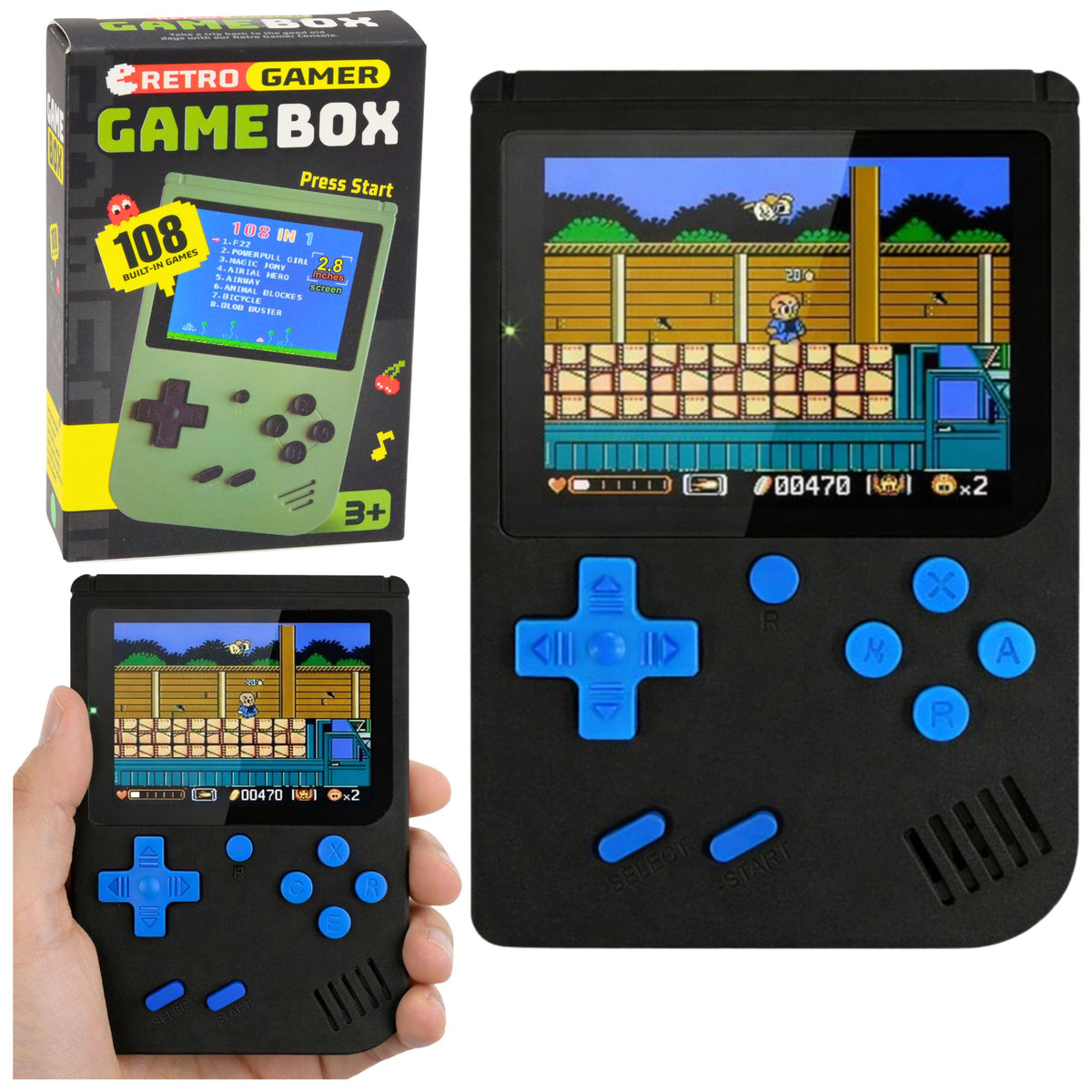 Console de jogo eletrônico retro 108 em 1 tela LCD preta