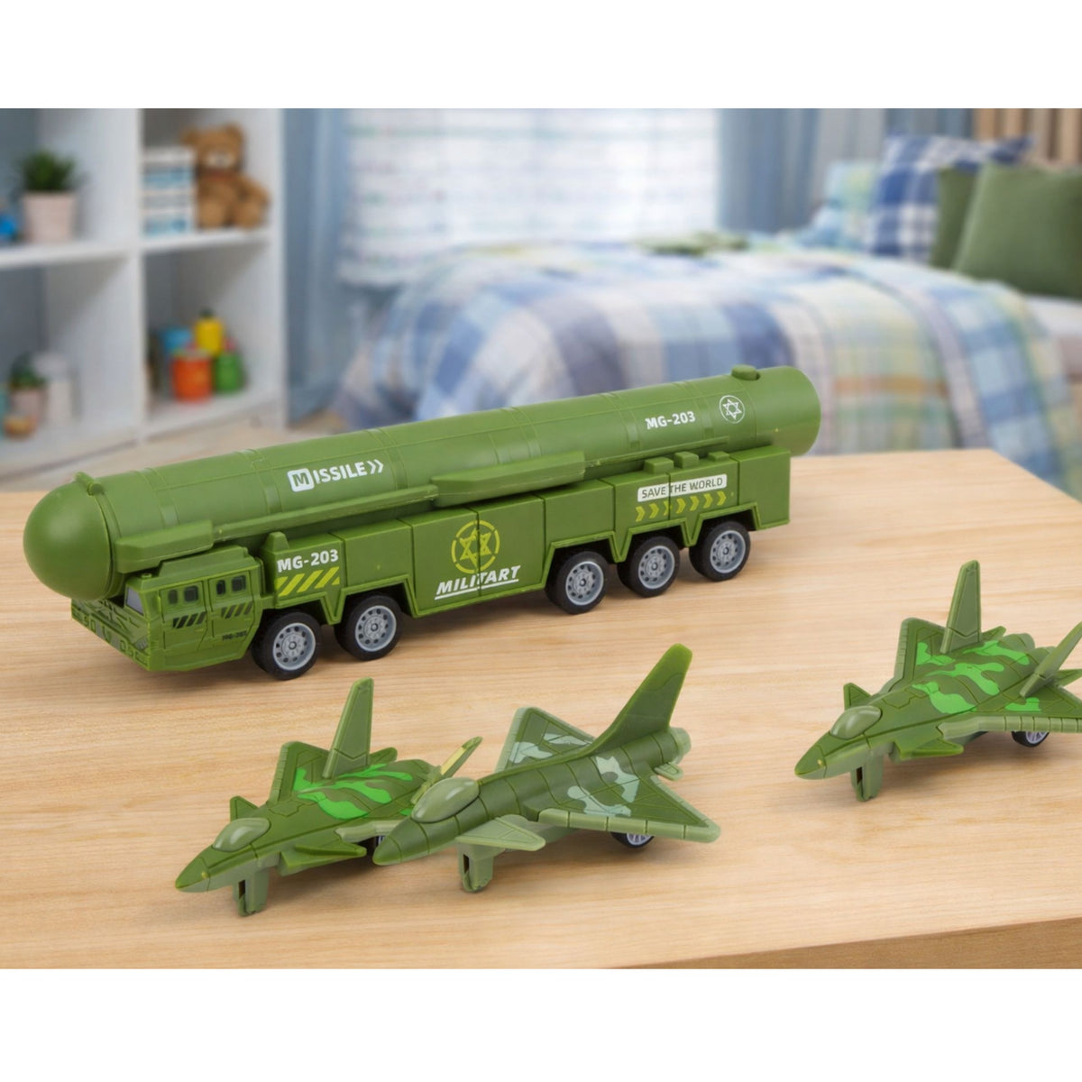 Military Set Truck Fighter Jets With Motorized Missile Launcher
