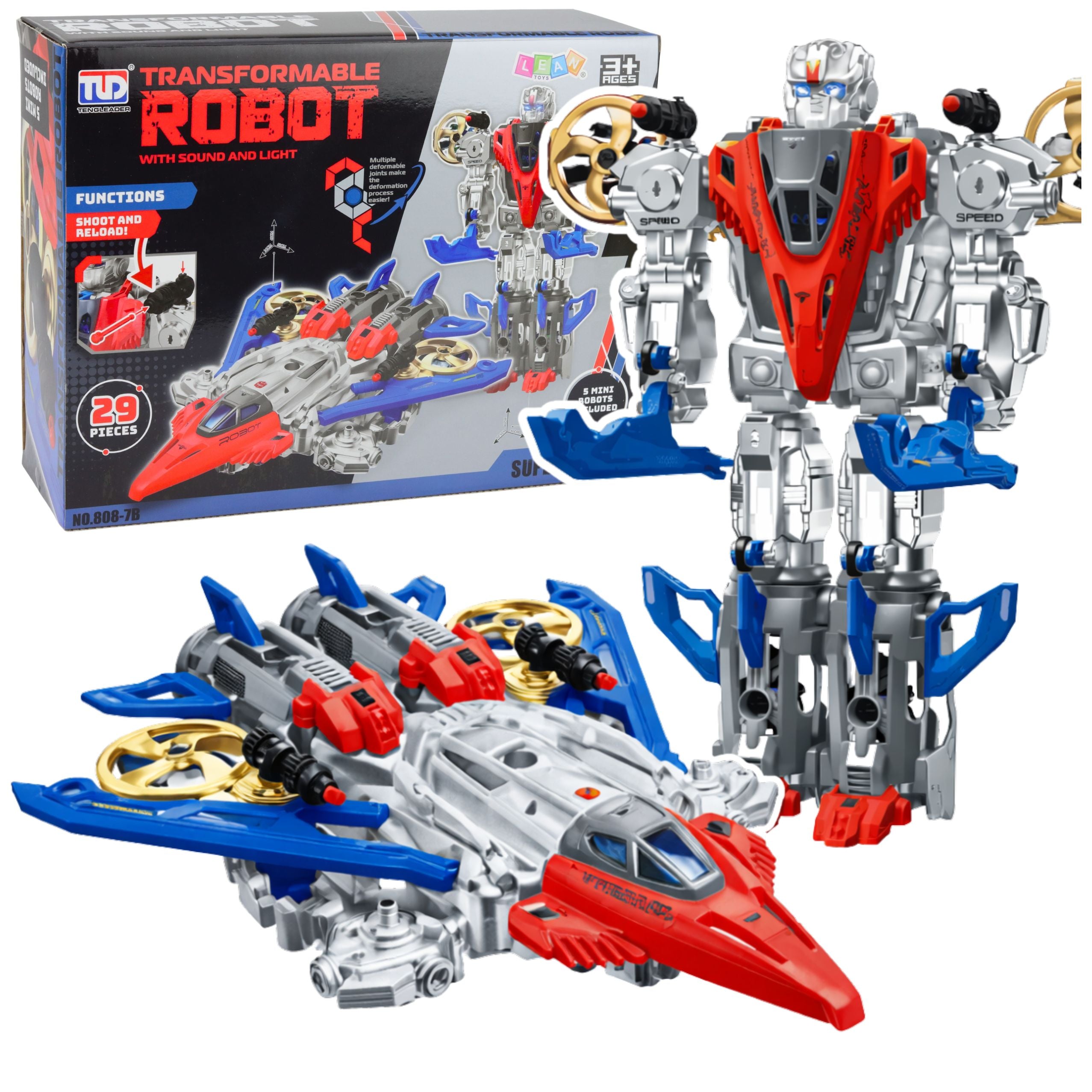 Robot Fighter Combat 2 In 1 Lights Sounds Red-blue 29 Pcs.
